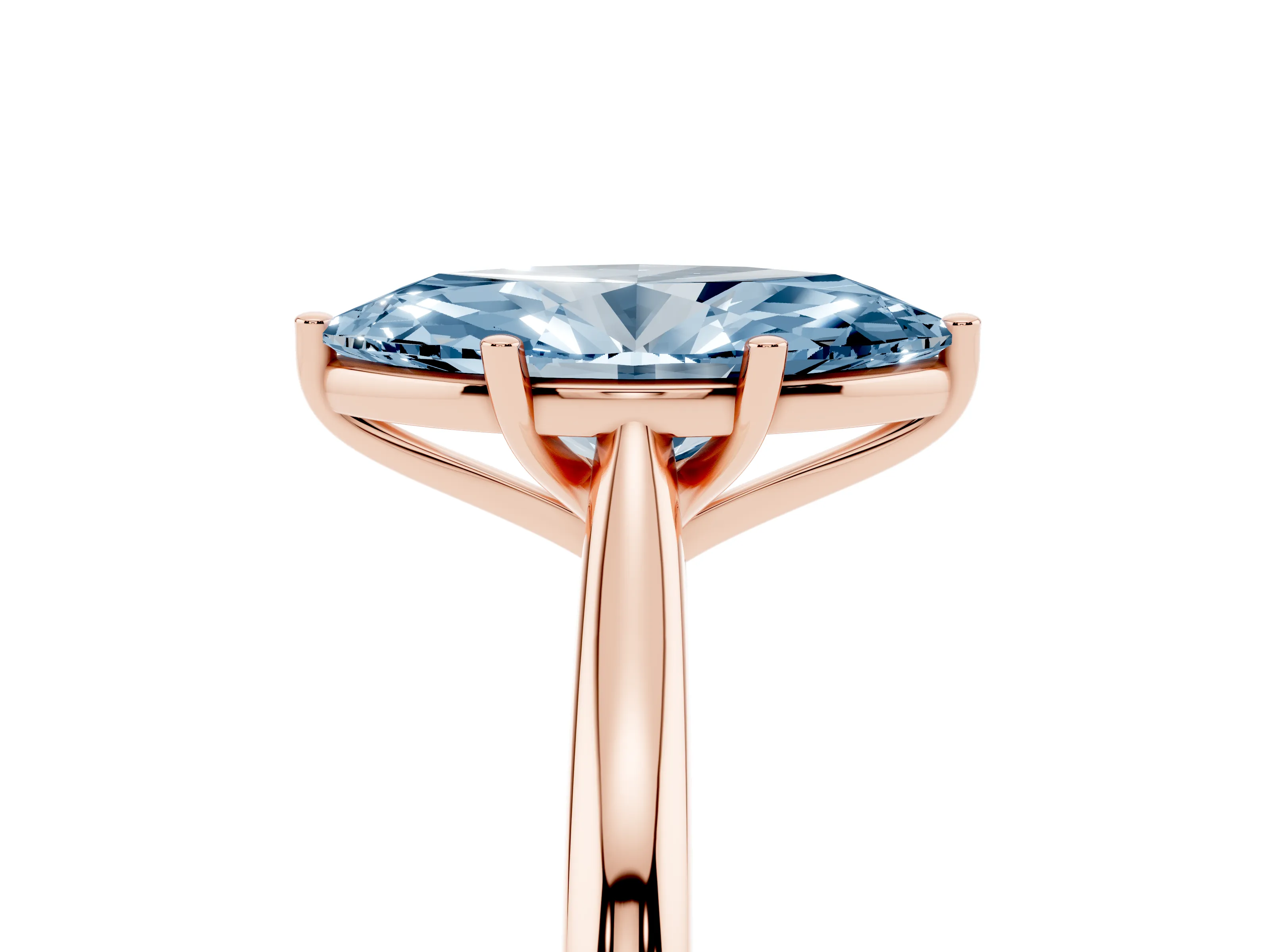 Fancy Blue Marquise Cut Diamond Solitaire Ring Set in Rose gold with Cathedral Band and Prong Setting