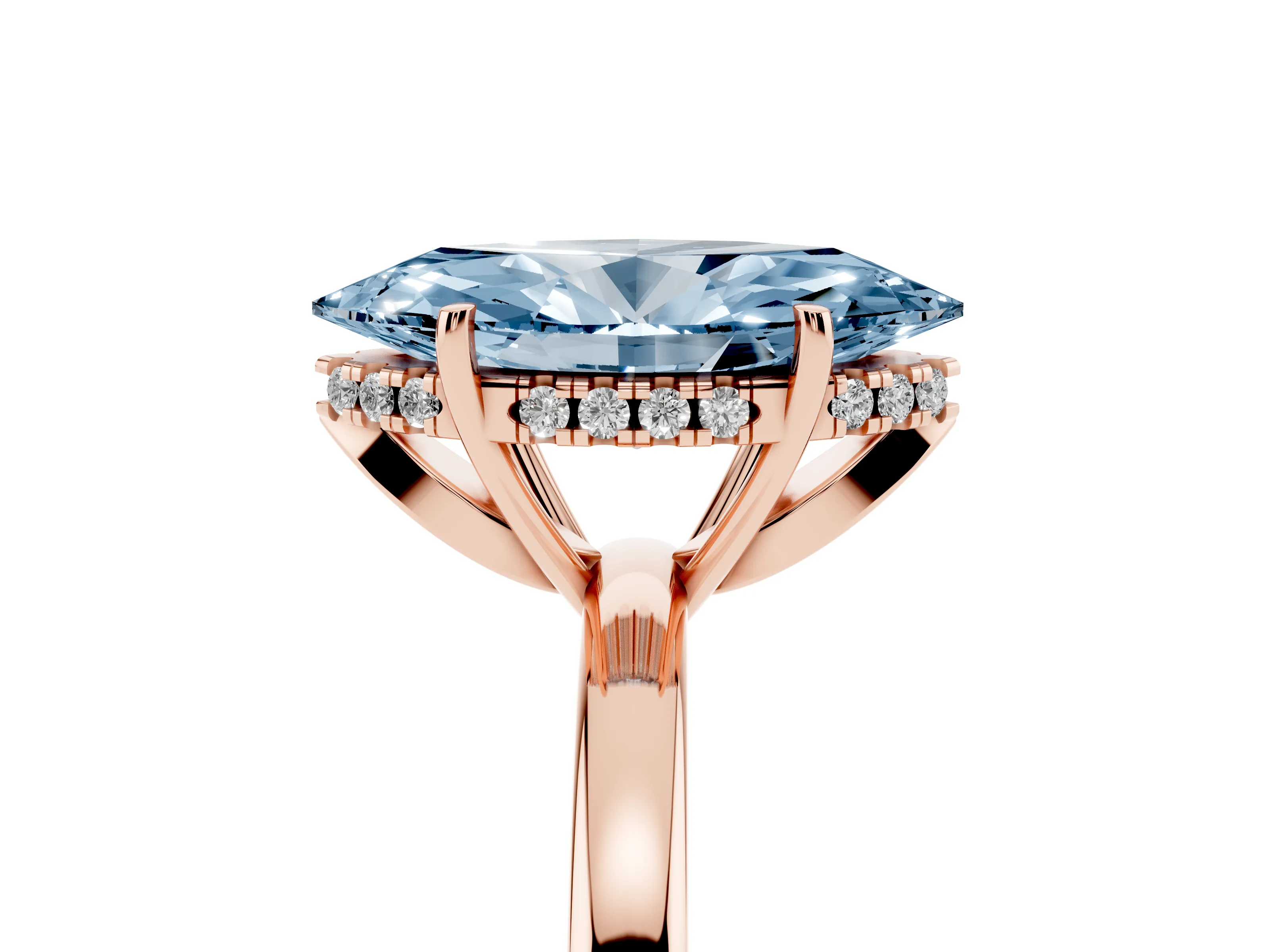 Fancy Blue Marquise Cut Diamond Solitaire Ring Set in Rose gold with Plain Band and Prong Setting