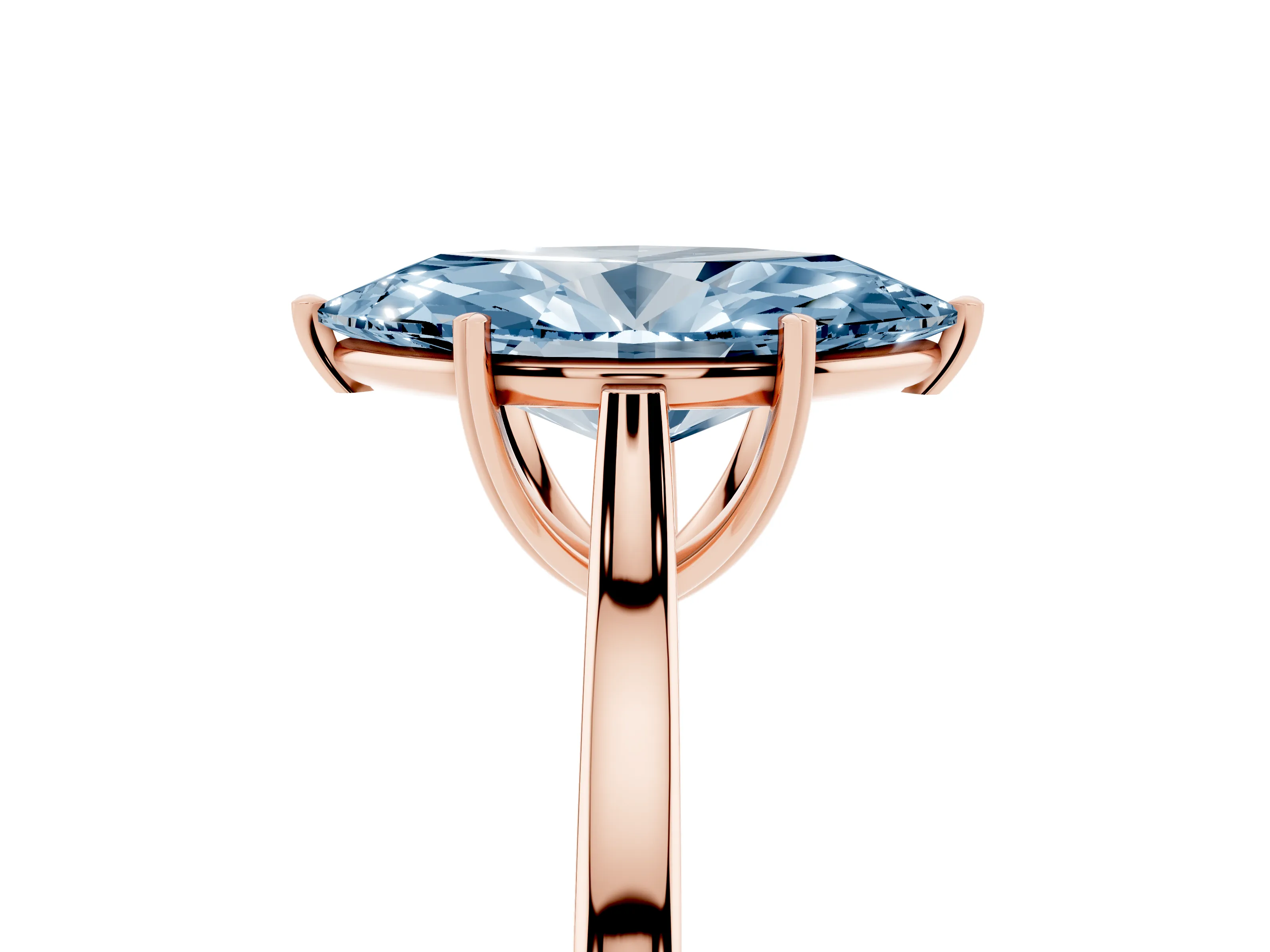 Fancy Blue Marquise Cut Diamond Solitaire Heart Prong Engagement Ring Set in Rose gold with Tapered Band