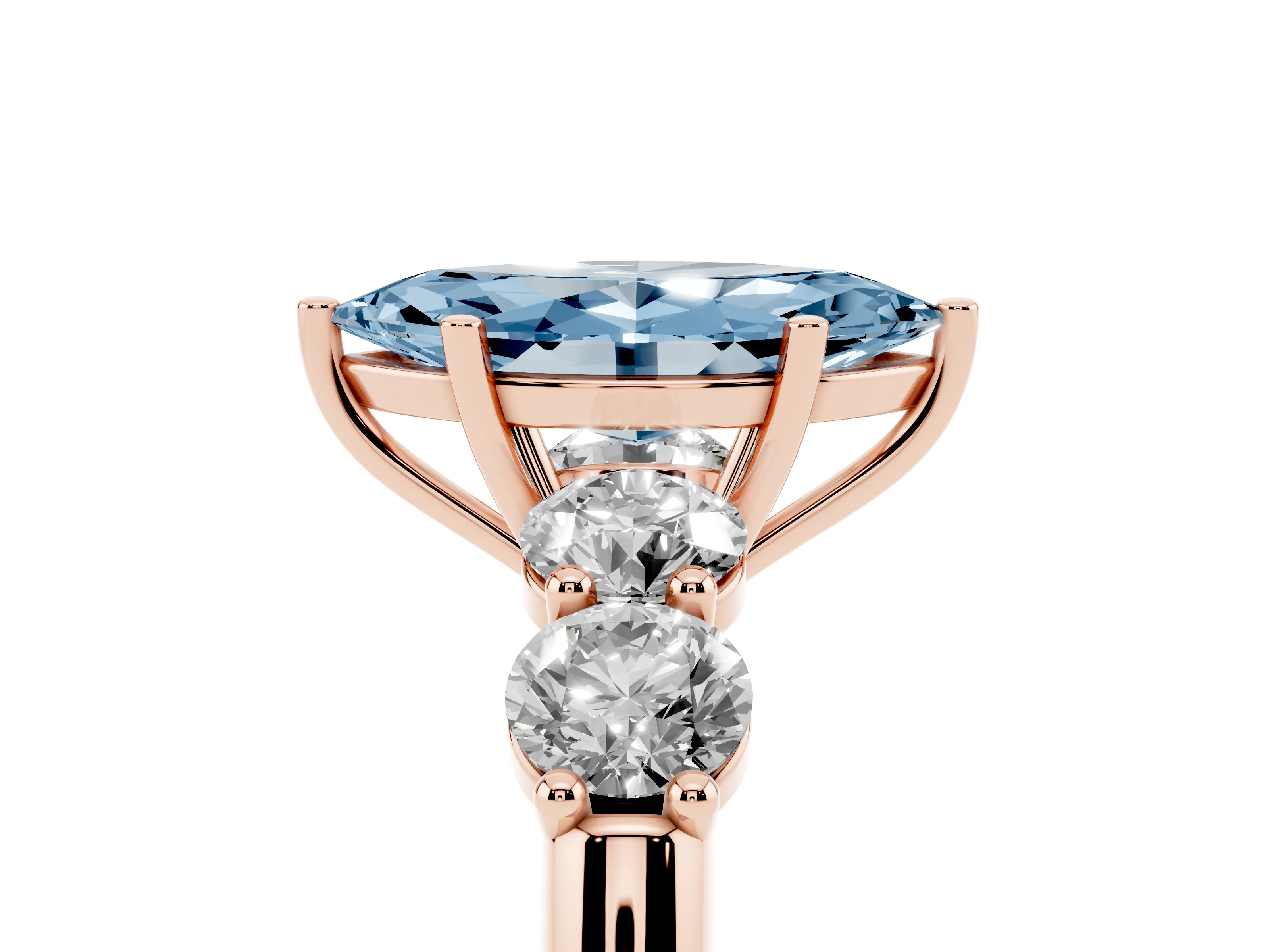 Fancy Blue Marquise Cut Diamond Five-Stone Prong Set Ring Set in Rose gold with Classic Band