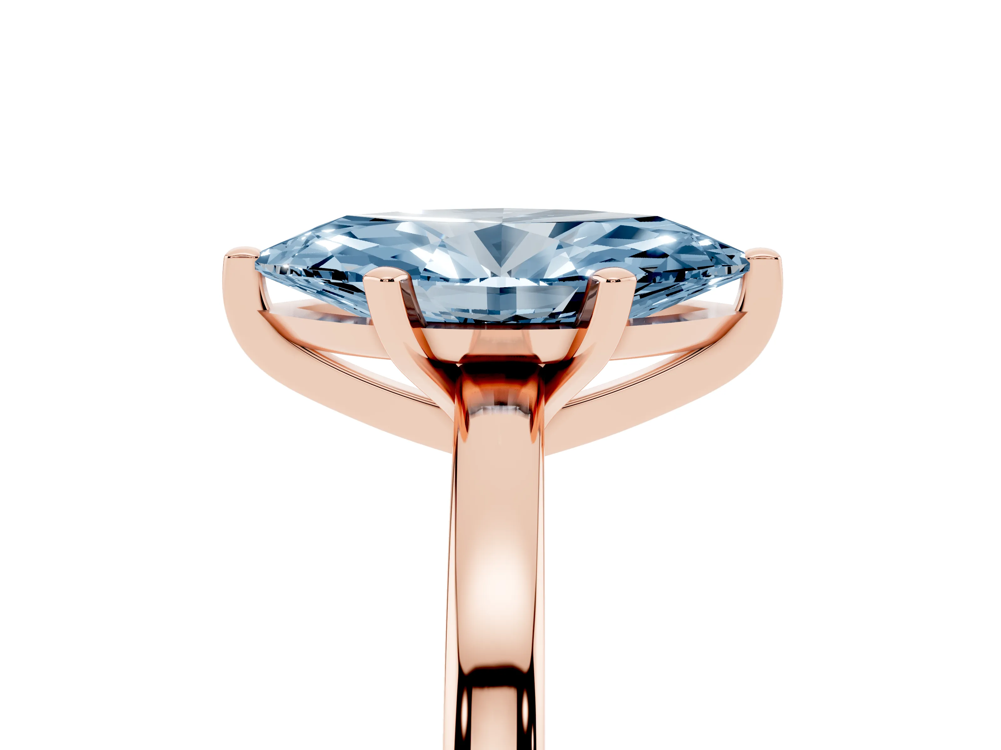 Fancy Blue Marquise Cut Diamond Solitaire Engagement Ring Set in Rose gold with Prong Setting on a Classic Band