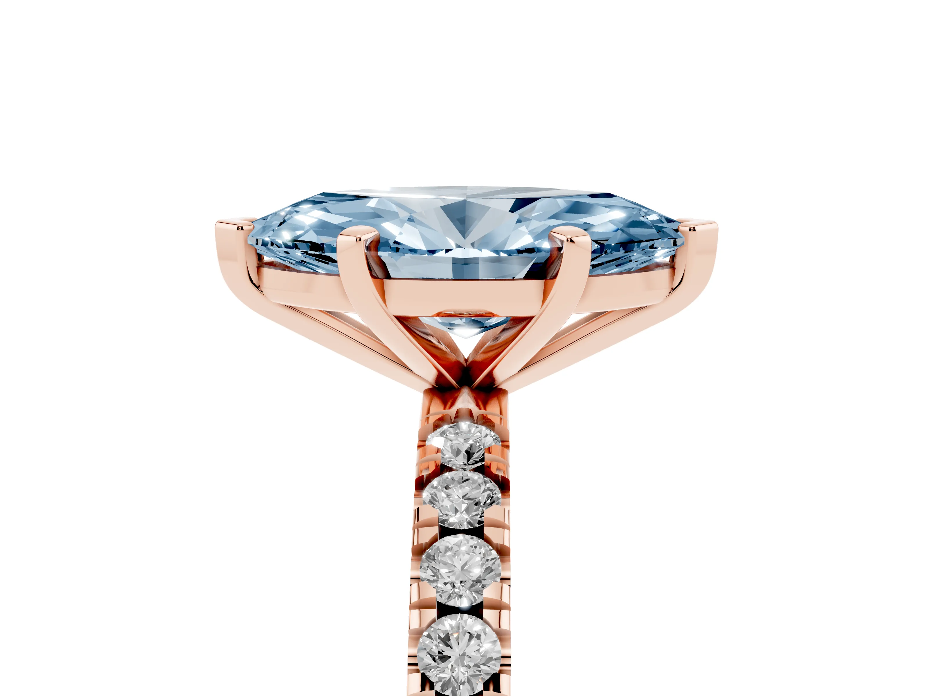 Fancy Blue Marquise Cut Diamond Pavé Band Solitaire Set in Rose gold with Prong Setting