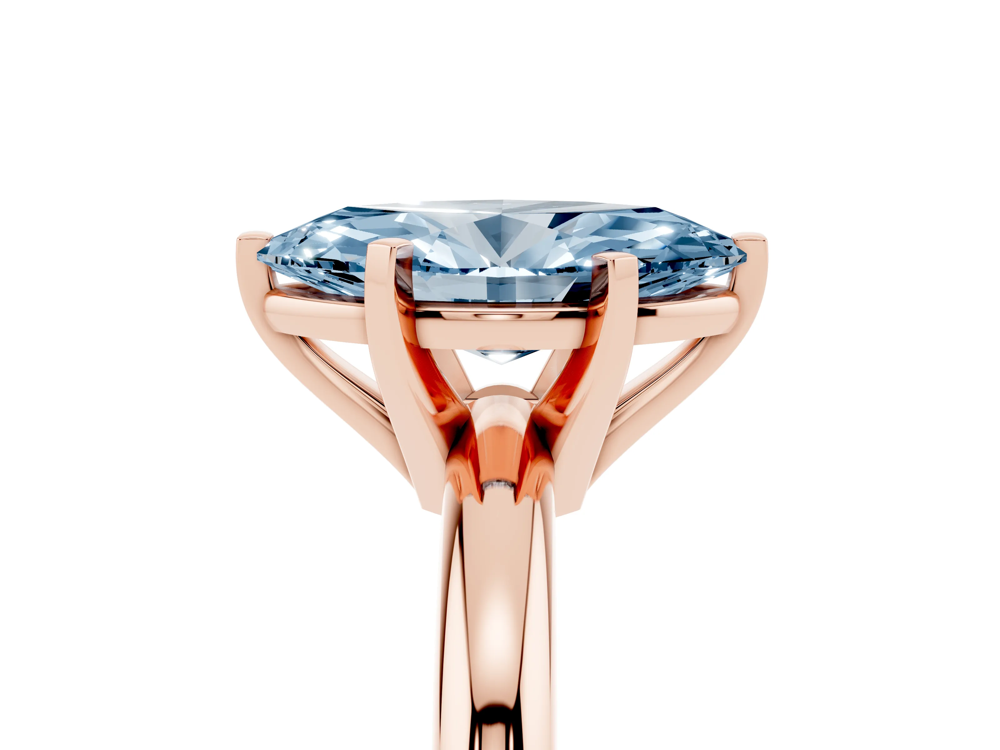 Fancy Blue Marquise Cut Diamond Solitaire Engagement Ring Set in Rose gold with Round Band and Prong Setting