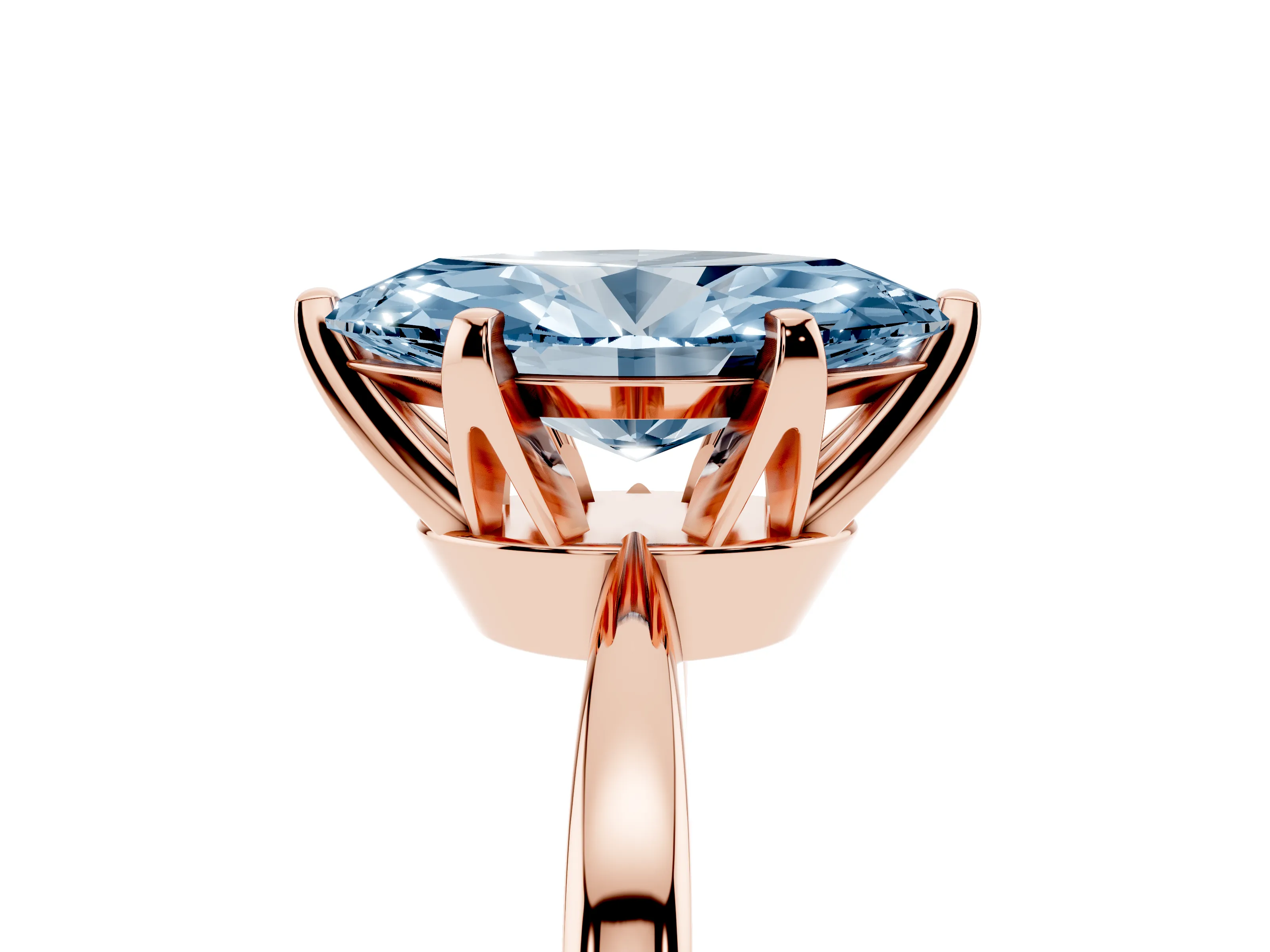 Fancy Blue Marquise Cut Diamond Solitaire Engagement Ring Set in Rose gold with Slim Tapered Solitaire Band