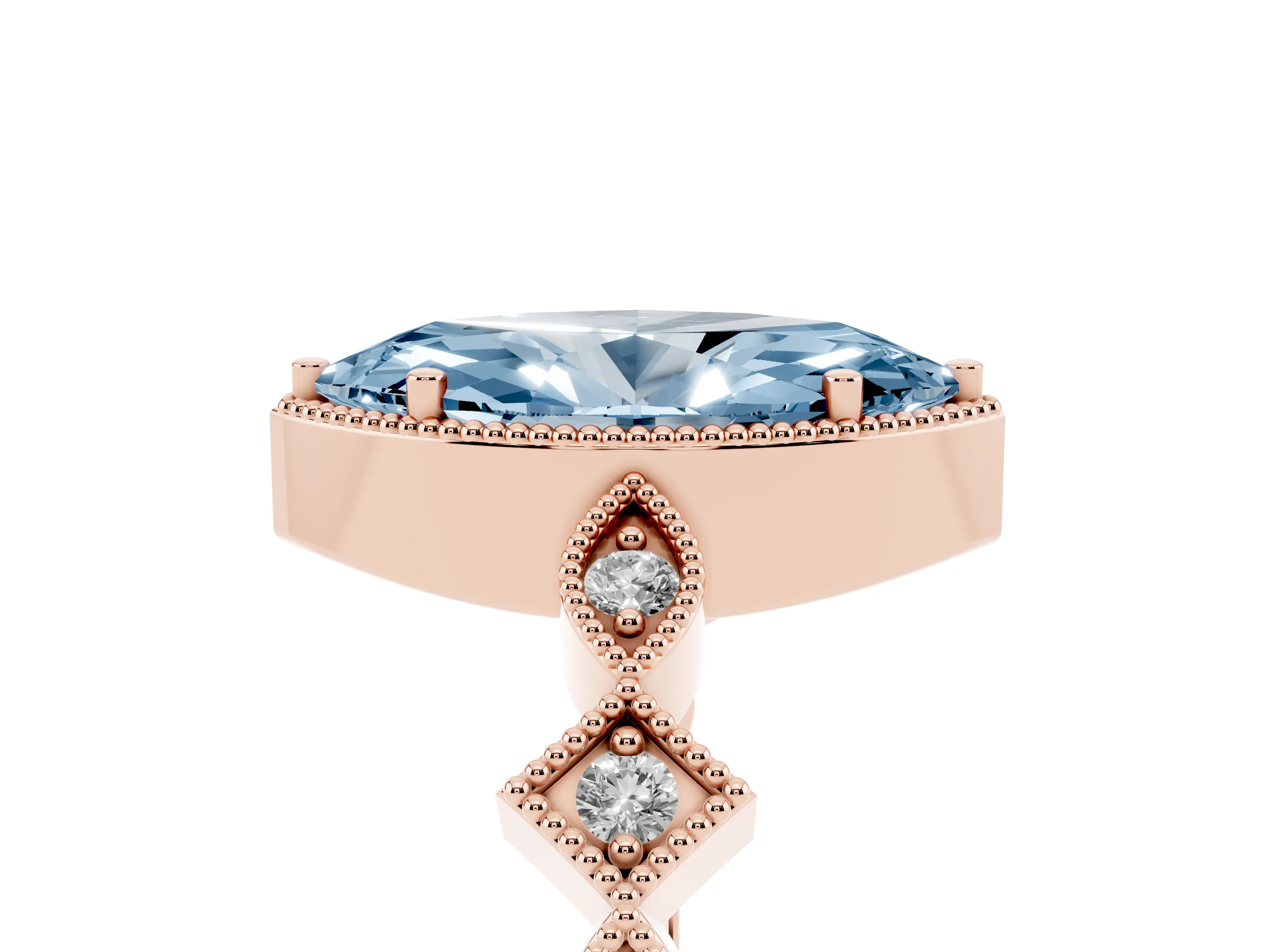 Fancy Blue Marquise Cut Diamond Milgrain Marquise Twist Band Ring Set in Rose gold with Prong Setting