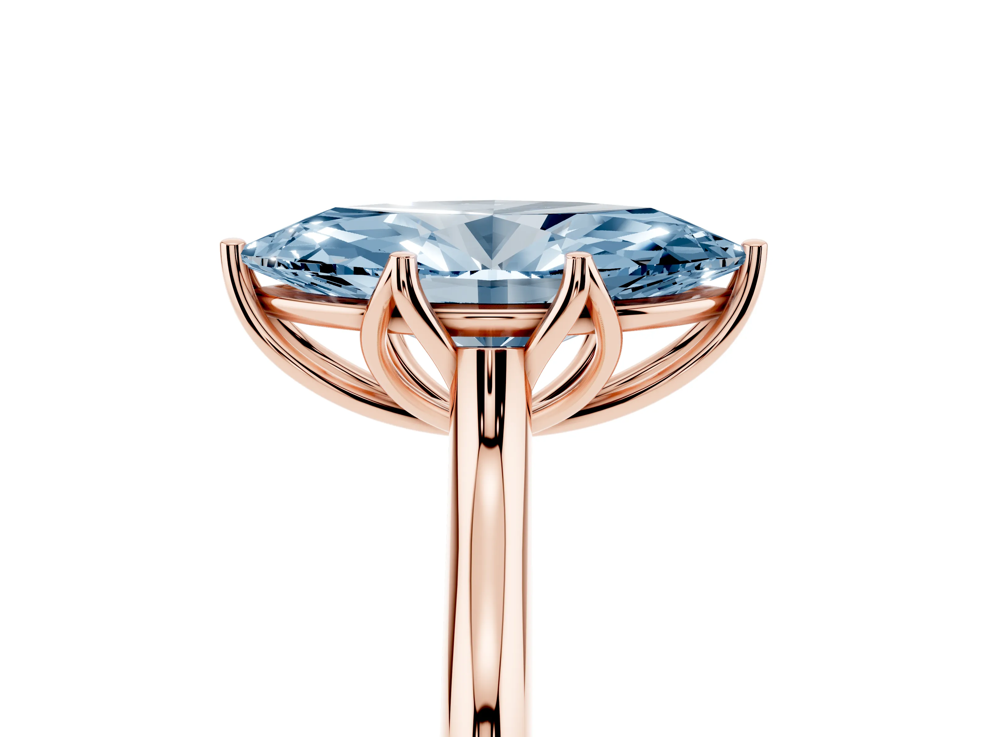 Fancy Blue Marquise Cut Diamond Solitaire Cathedral Ring Set in Rose gold with Prong Setting