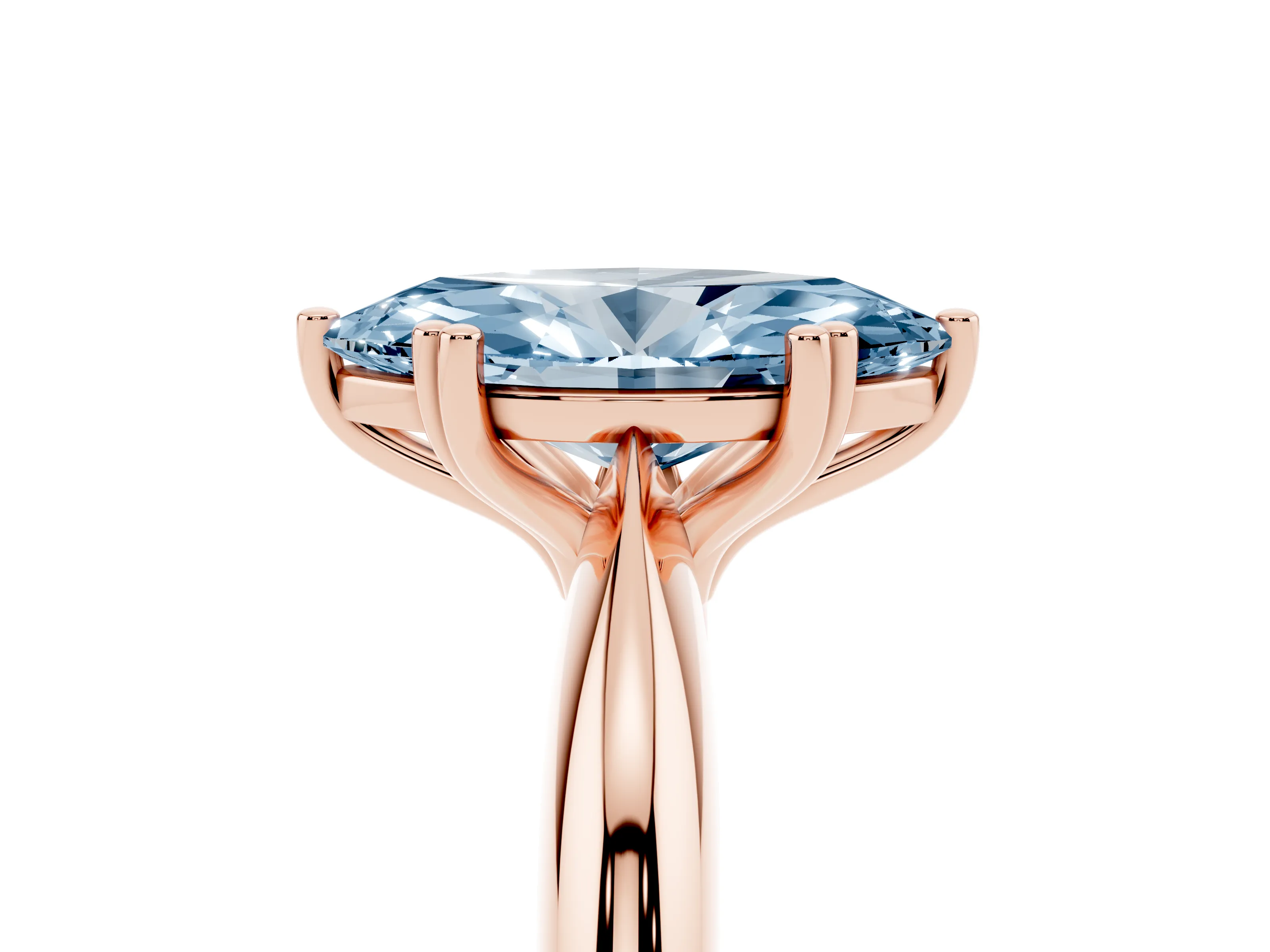Fancy Blue Marquise Cut Diamond Solitaire Engagement Ring Set in Rose gold with Tapered Band and Prong Setting