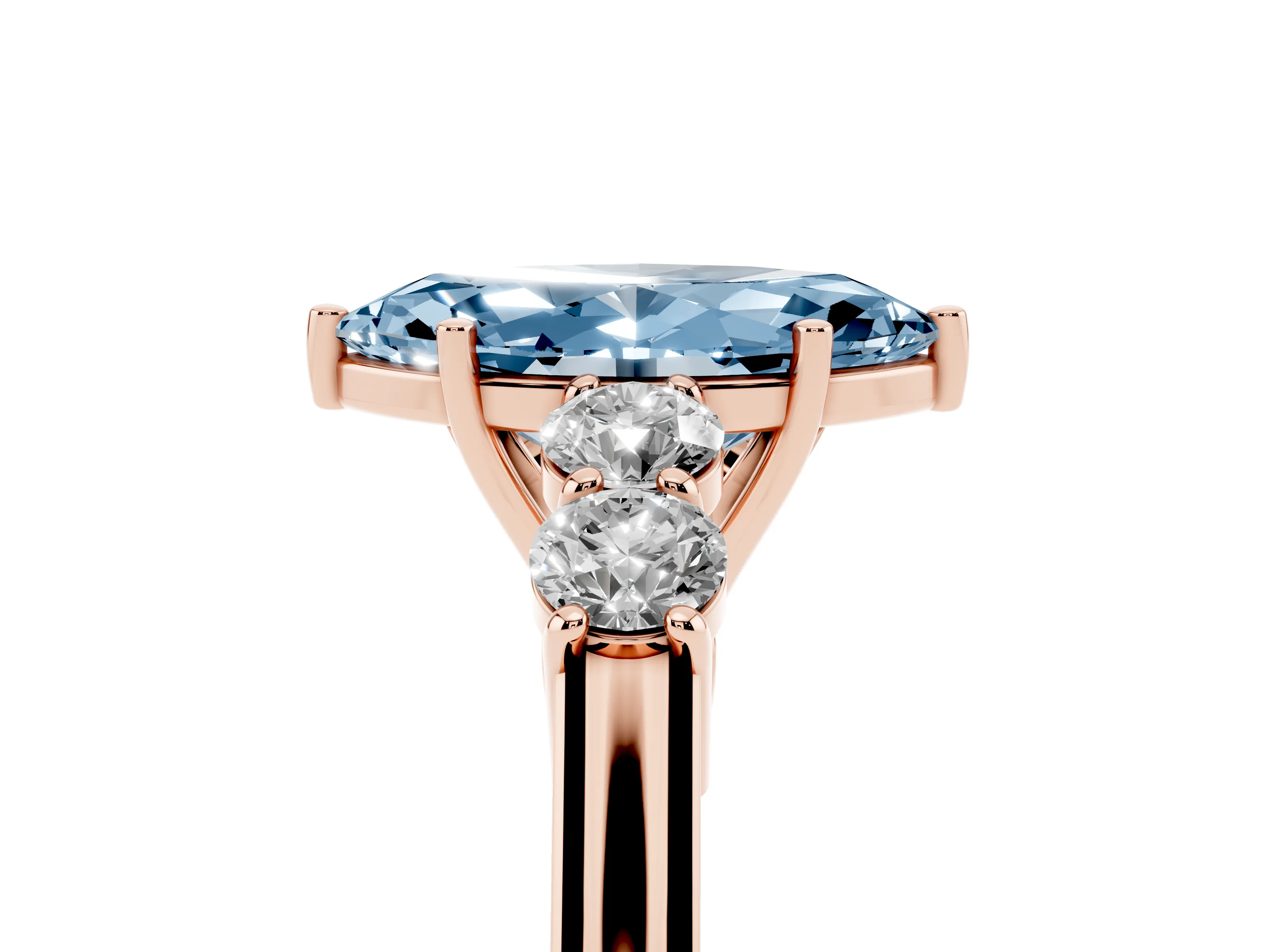 Fancy Blue Marquise Cut Diamond Five-Stone Prong Set Band Ring Set in Rose gold with Polished Band
