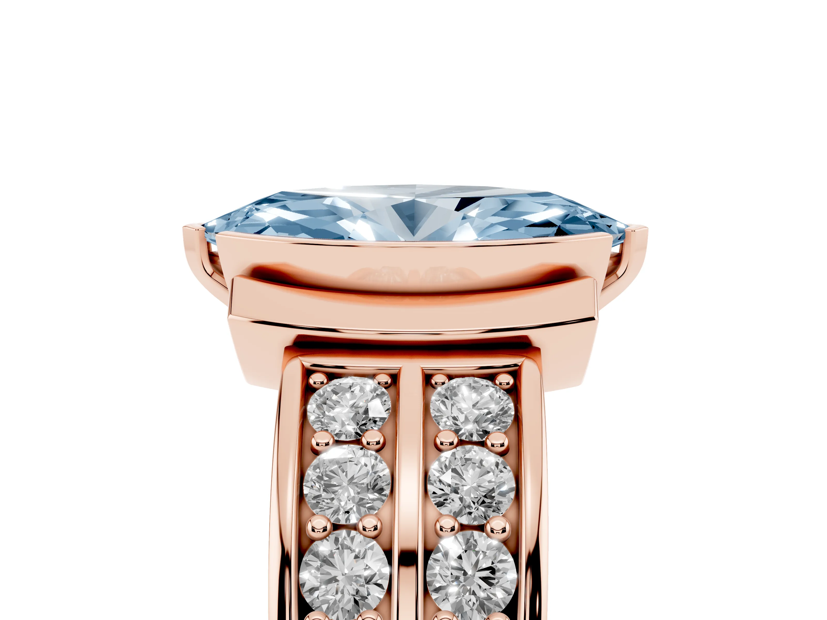 Fancy Blue Marquise Cut Diamond Wide Channel Set Band Ring Set in Rose gold with Bezel Setting