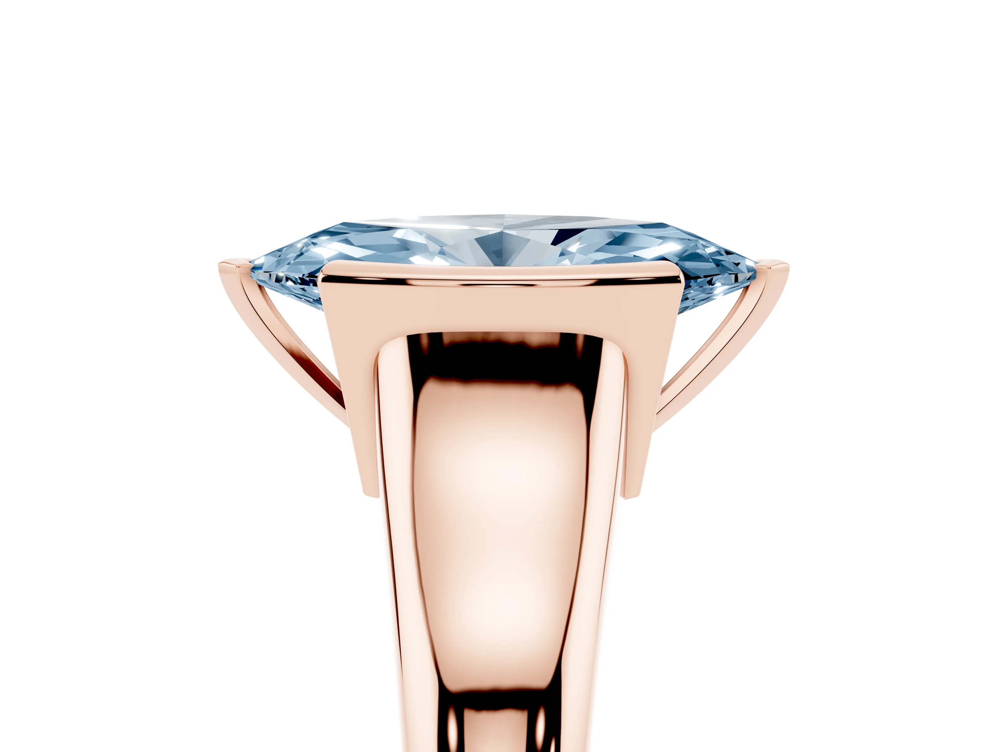 Fancy Blue Marquise Cut Diamond Solitaire Tension Set Ring Set in Rose gold with Split Shank Band