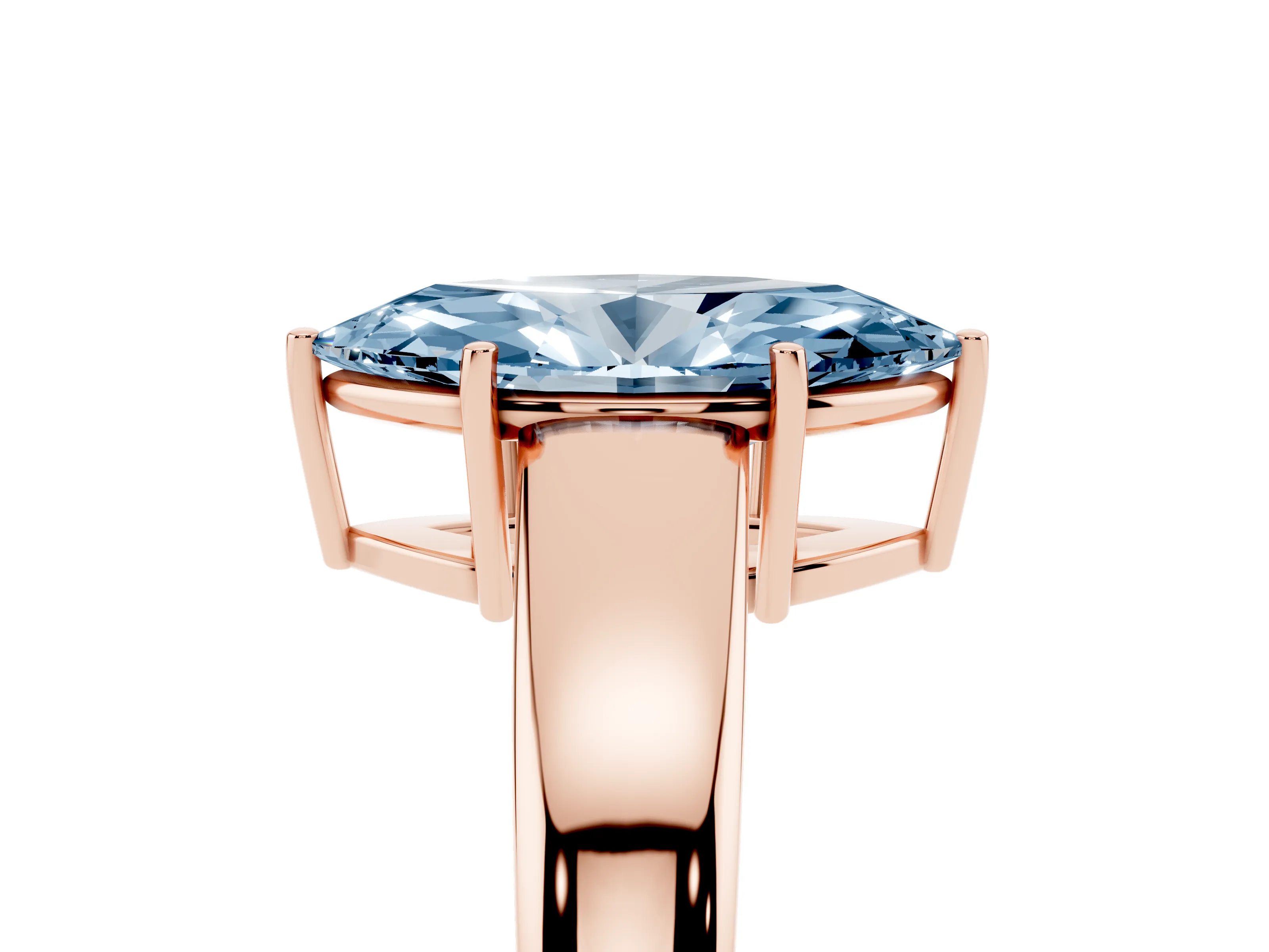 Fancy Blue Marquise Cut Diamond Solitaire Ring Set in Rose gold with Tapered Band and Prong Setting