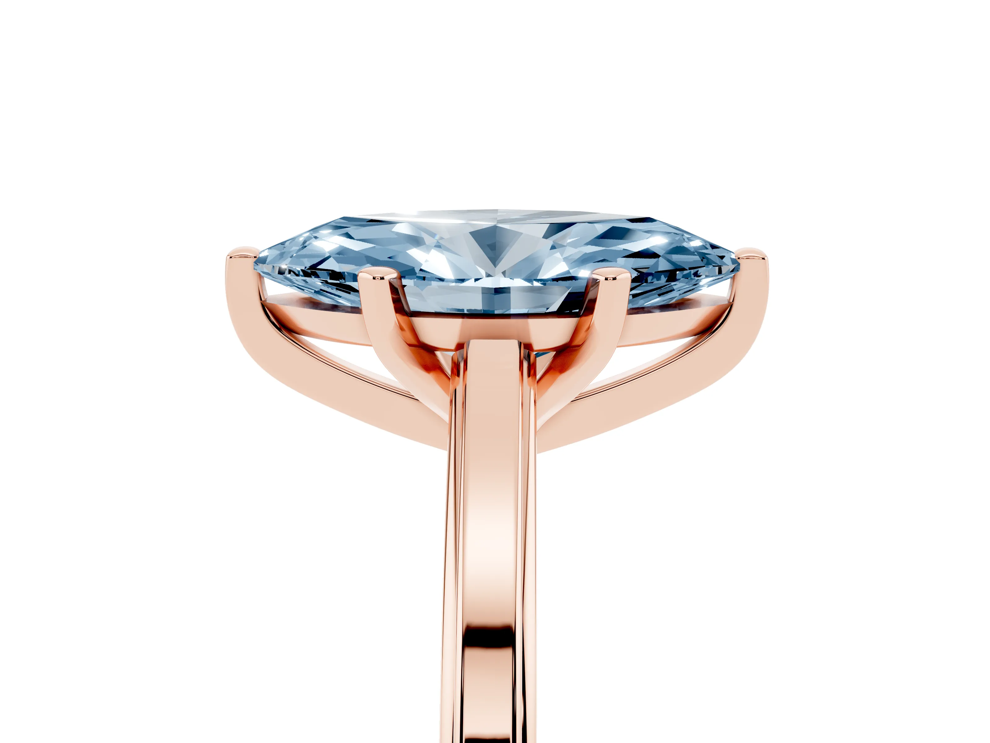 Fancy Blue Marquise Cut Diamond Solitaire Ring Set in Rose gold with Prong Setting and Classic Band