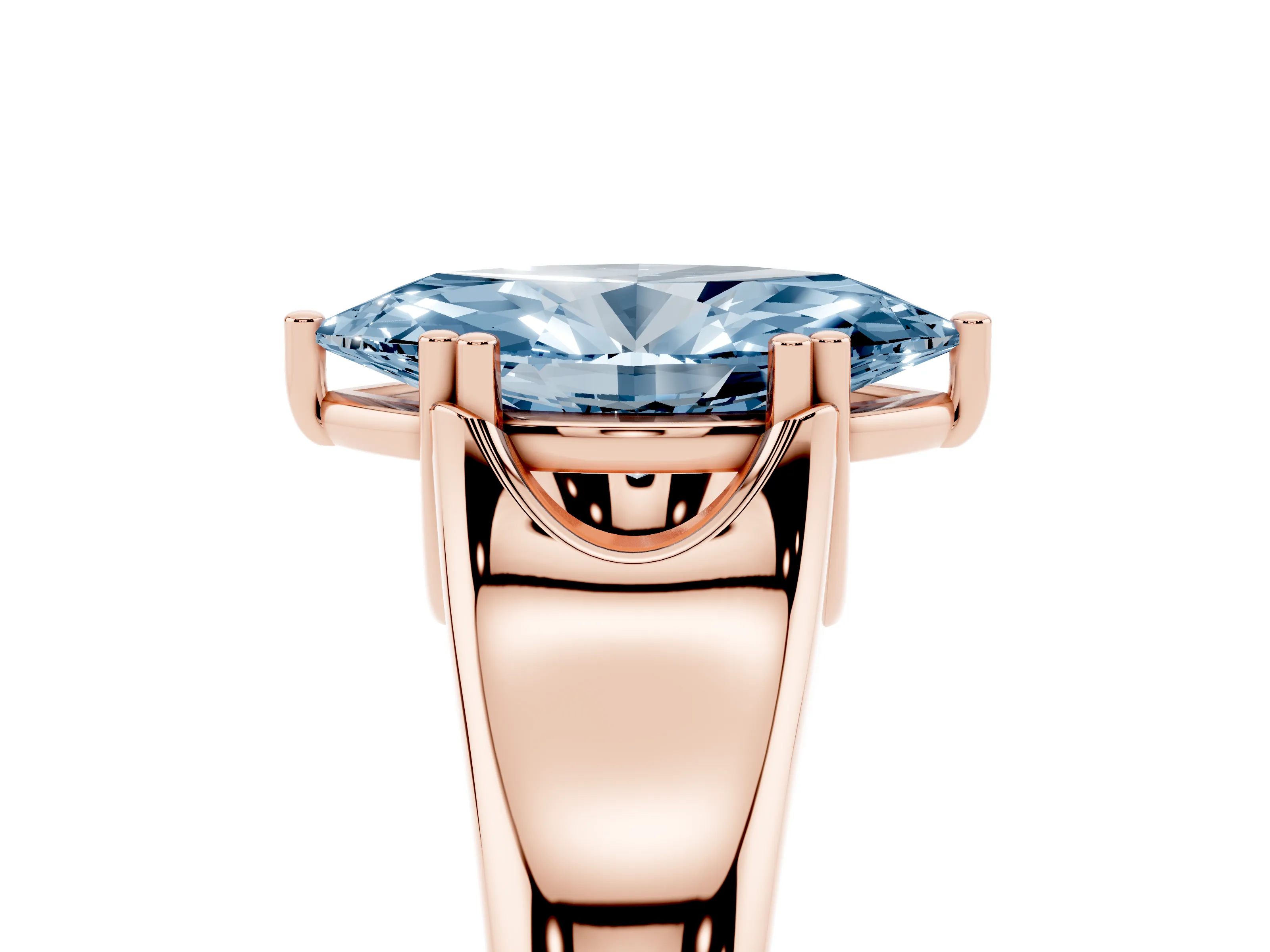 Fancy Blue Marquise Cut Diamond Solitaire Ring Set in Rose gold with Wide Band and Prong Setting