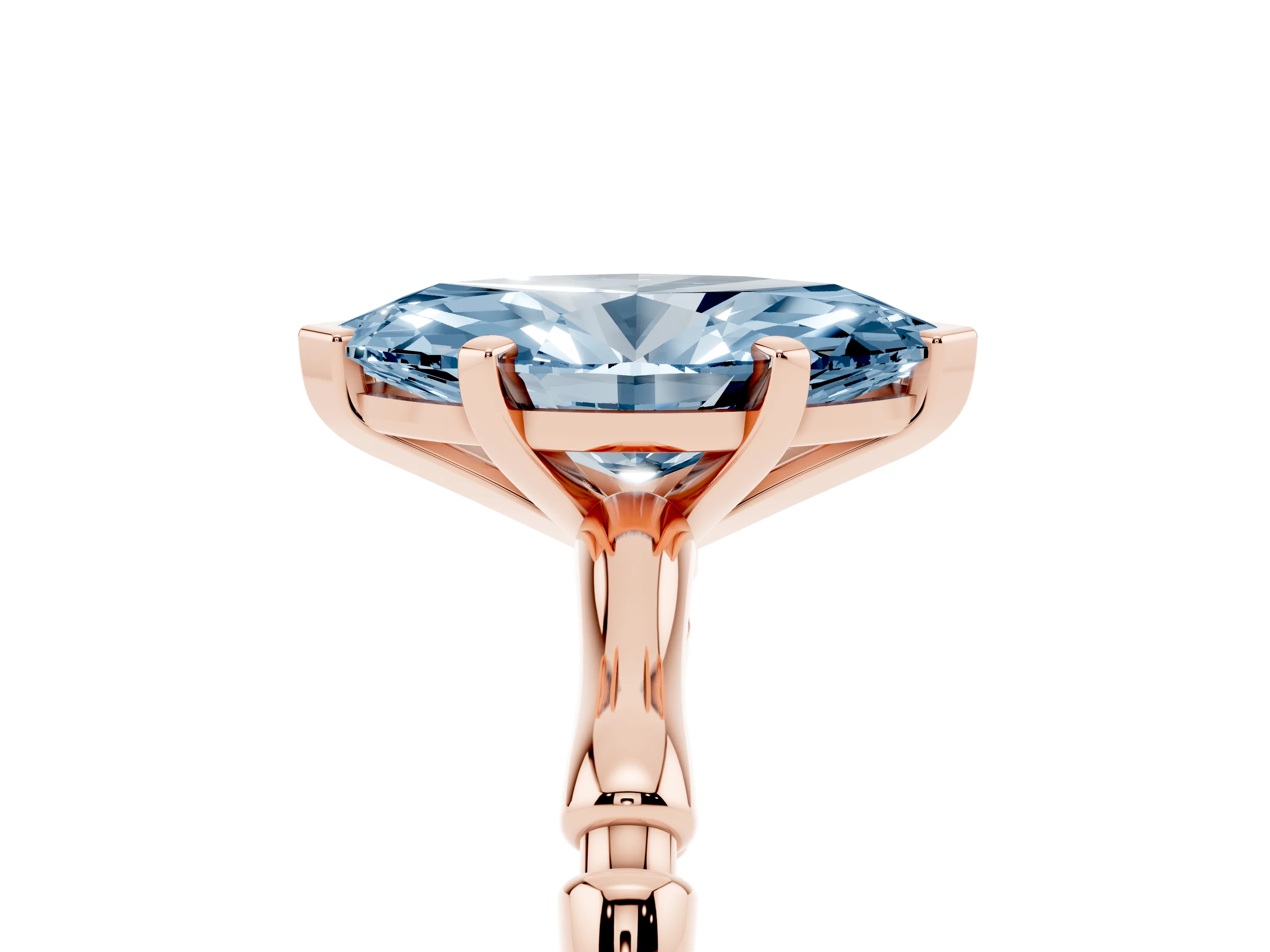 Fancy Blue Marquise Cut Diamond Solitaire Ring Set in Rose gold with Bamboo Band and Prong Setting