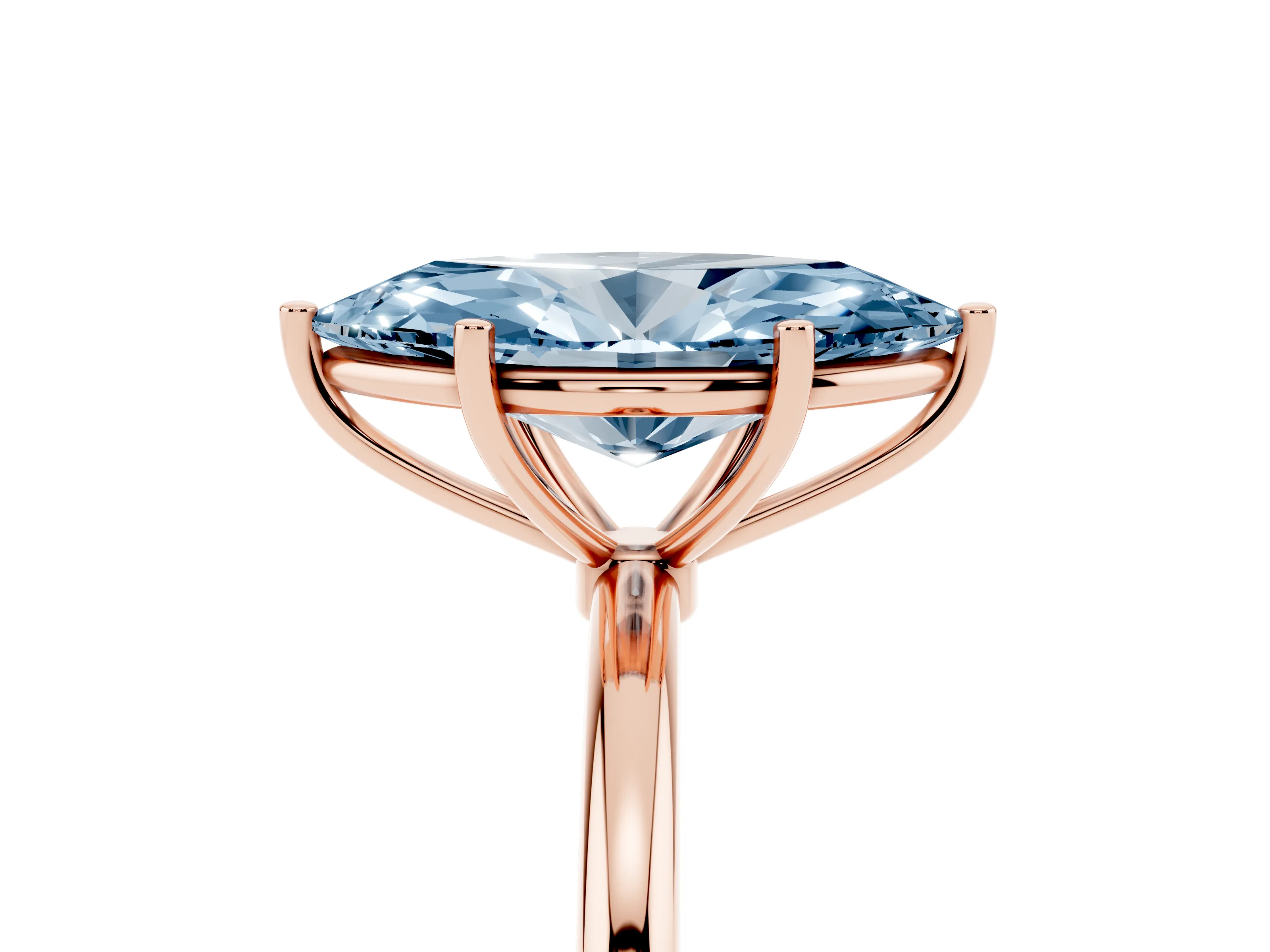 Fancy Blue Marquise Cut Diamond Solitaire Engagement Ring Set in Rose gold with Thin Band and Prong Setting