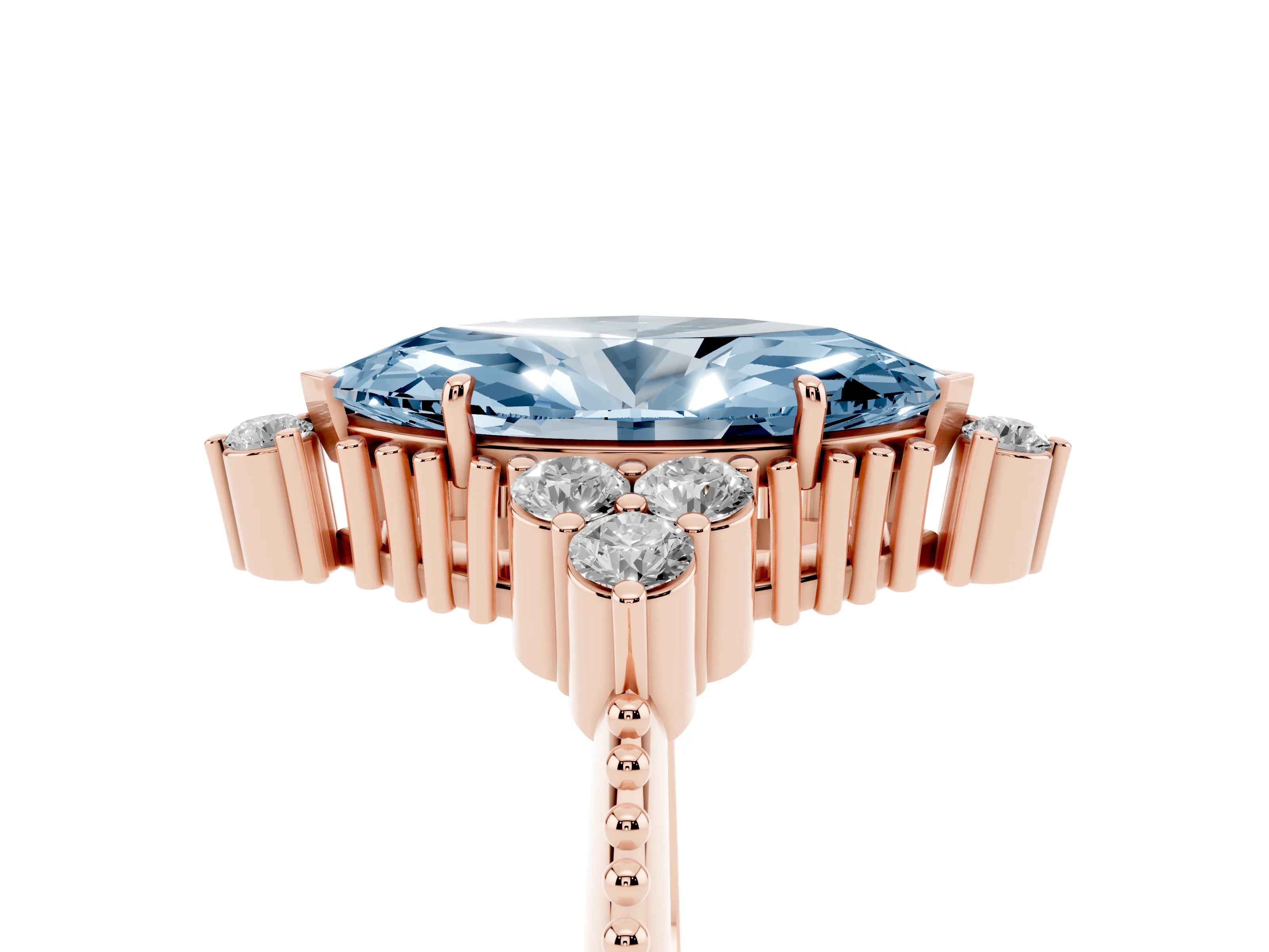 Fancy Blue Marquise Cut Diamond Cluster Ring Set in Rose gold with Beaded Band