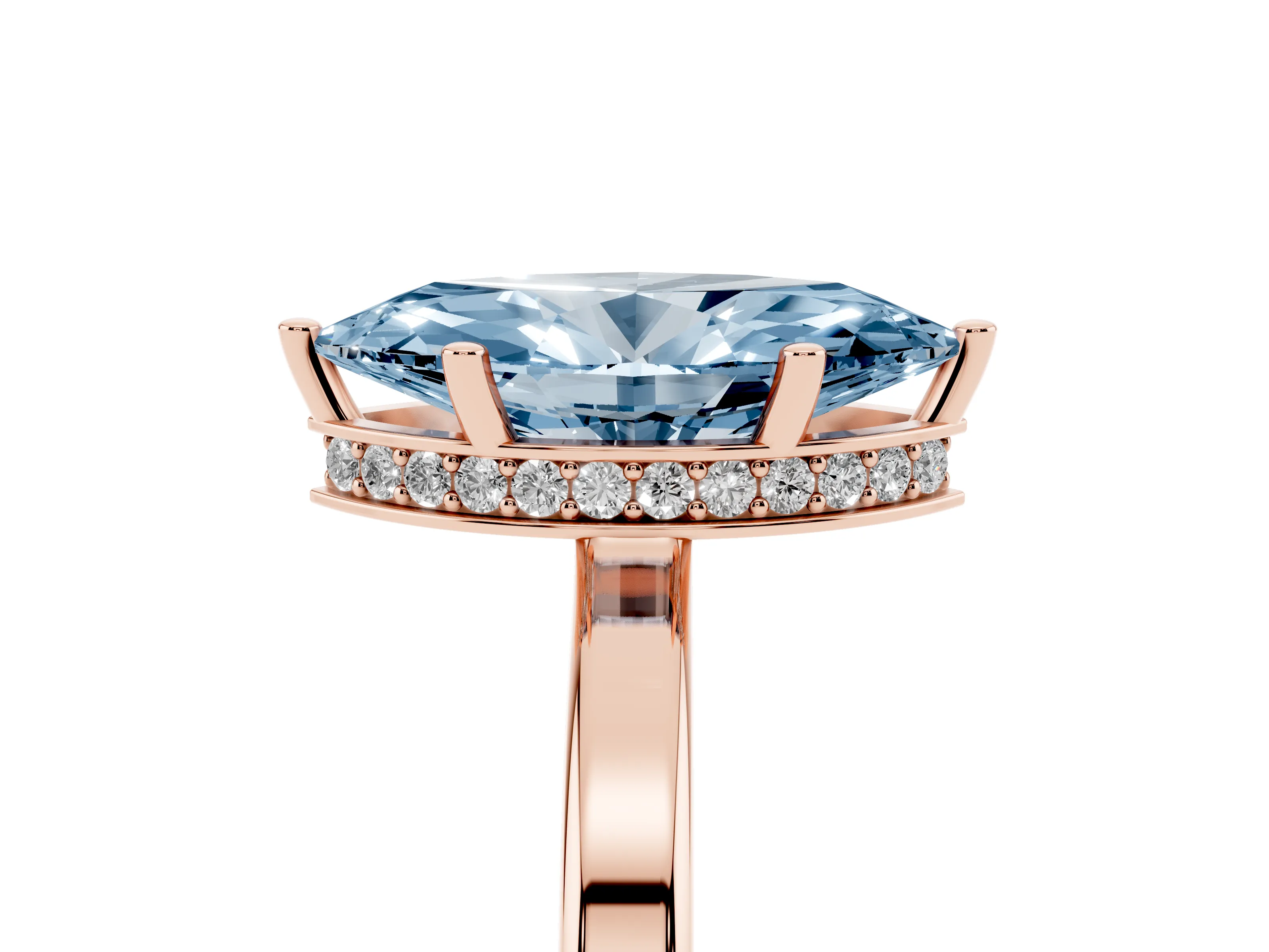 Fancy Blue Marquise Cut Diamond Solitaire Engagement Ring Set in Rose gold with Prong Setting on a Plain Band