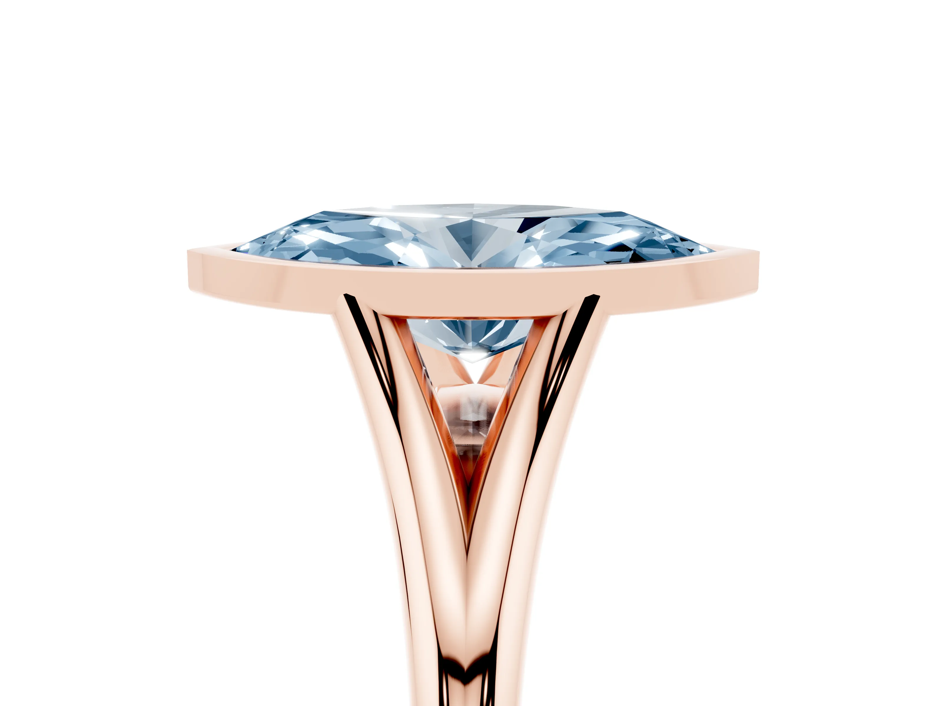 Fancy Blue Bezel Set Marquise Cut Diamond Solitaire Ring Set in Rose gold with Tapered Band