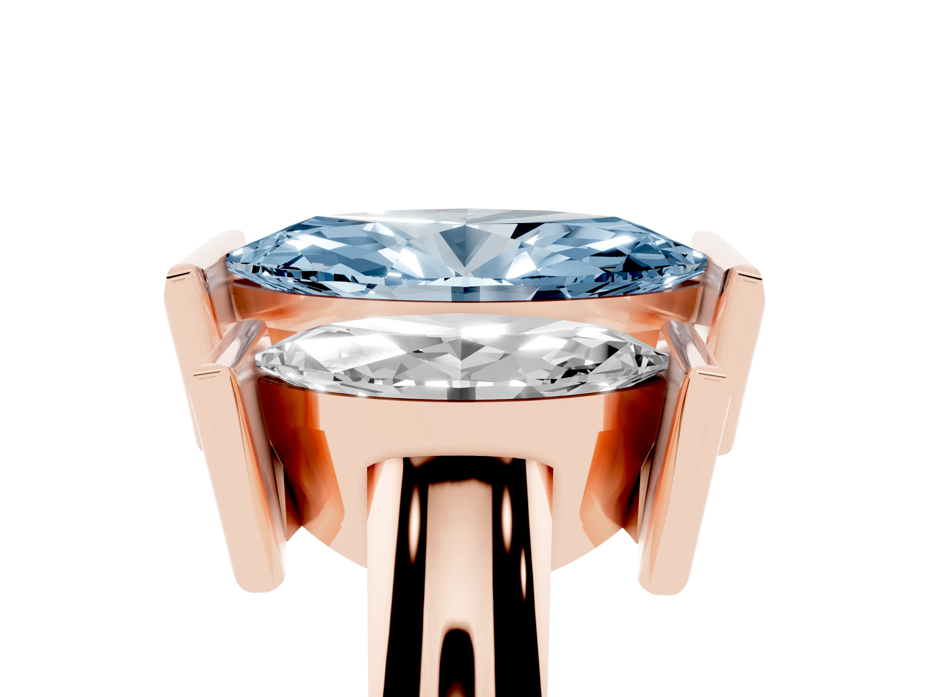 Fancy Blue Marquise Cut Diamond Three-Stone Channel Set Ring Set in Rose gold with Smooth Polished Band