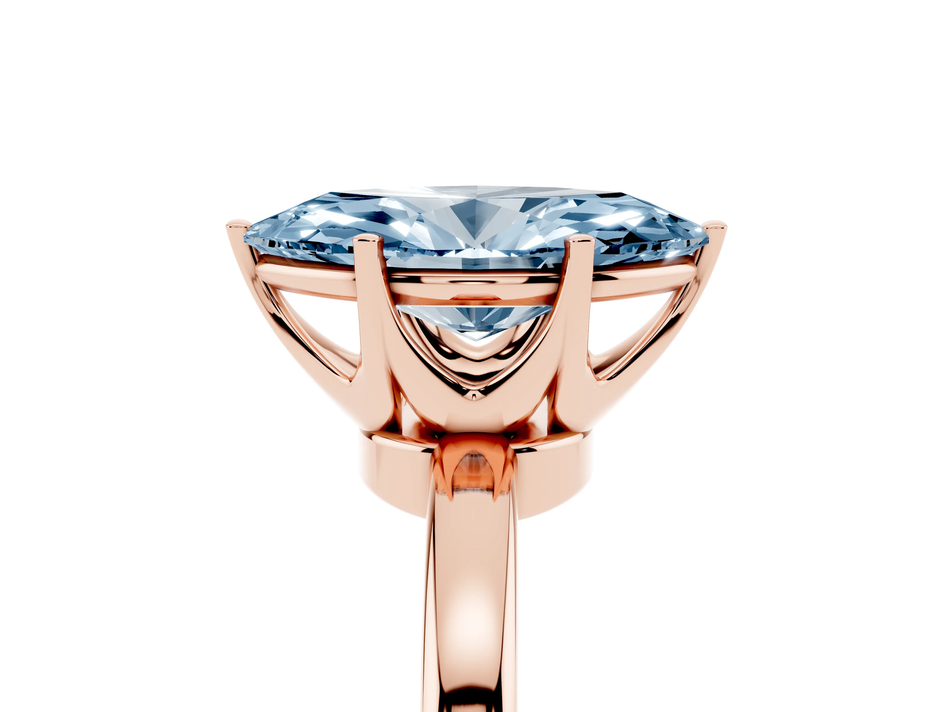Fancy Blue Marquise Cut Diamond Solitaire Ring Set in Rose gold with Raised Prong Setting on a Classic Band