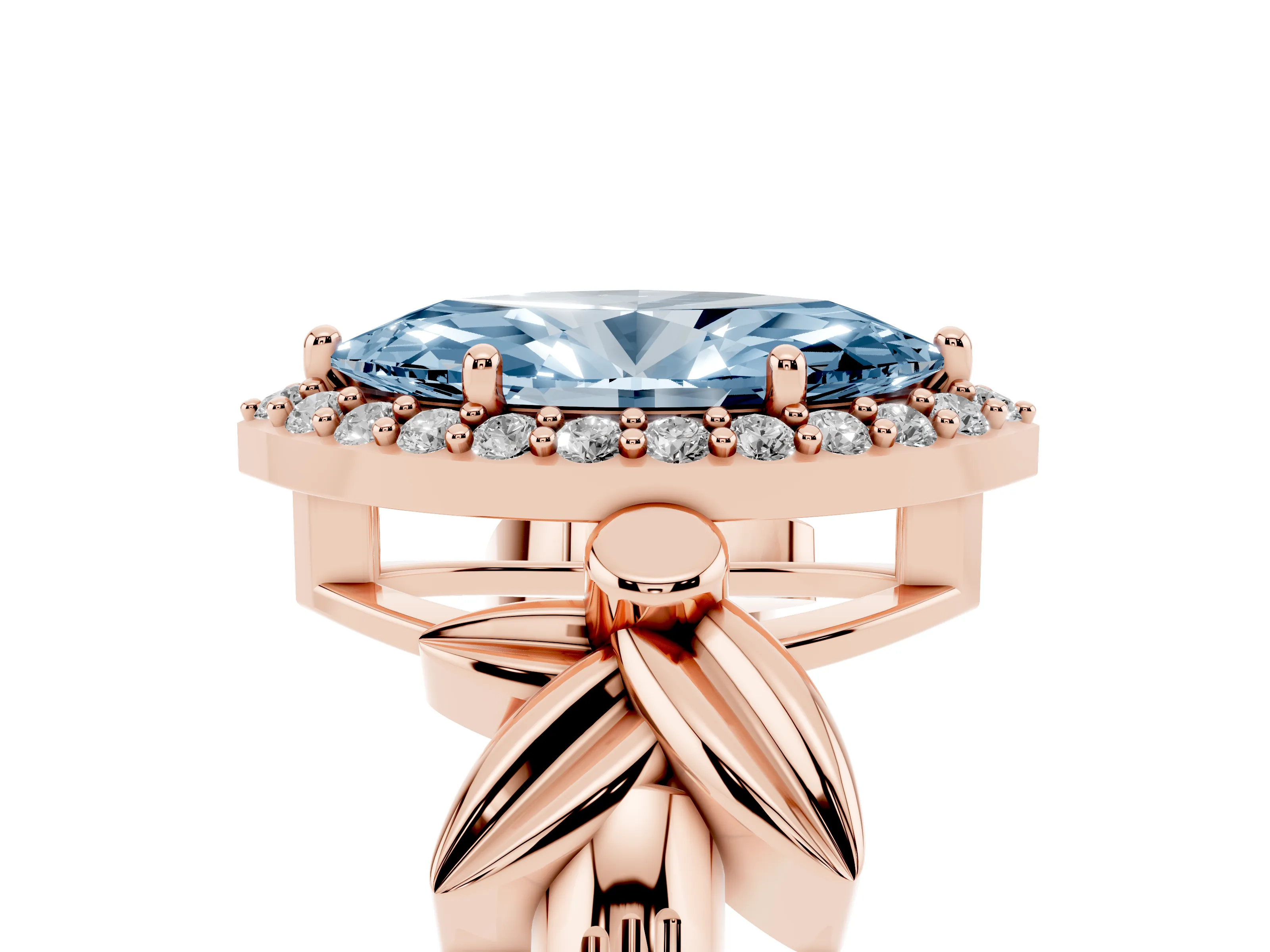 Fancy Blue Marquise Cut Diamond Halo Floral Band Ring Set in Rose gold with Prong Setting