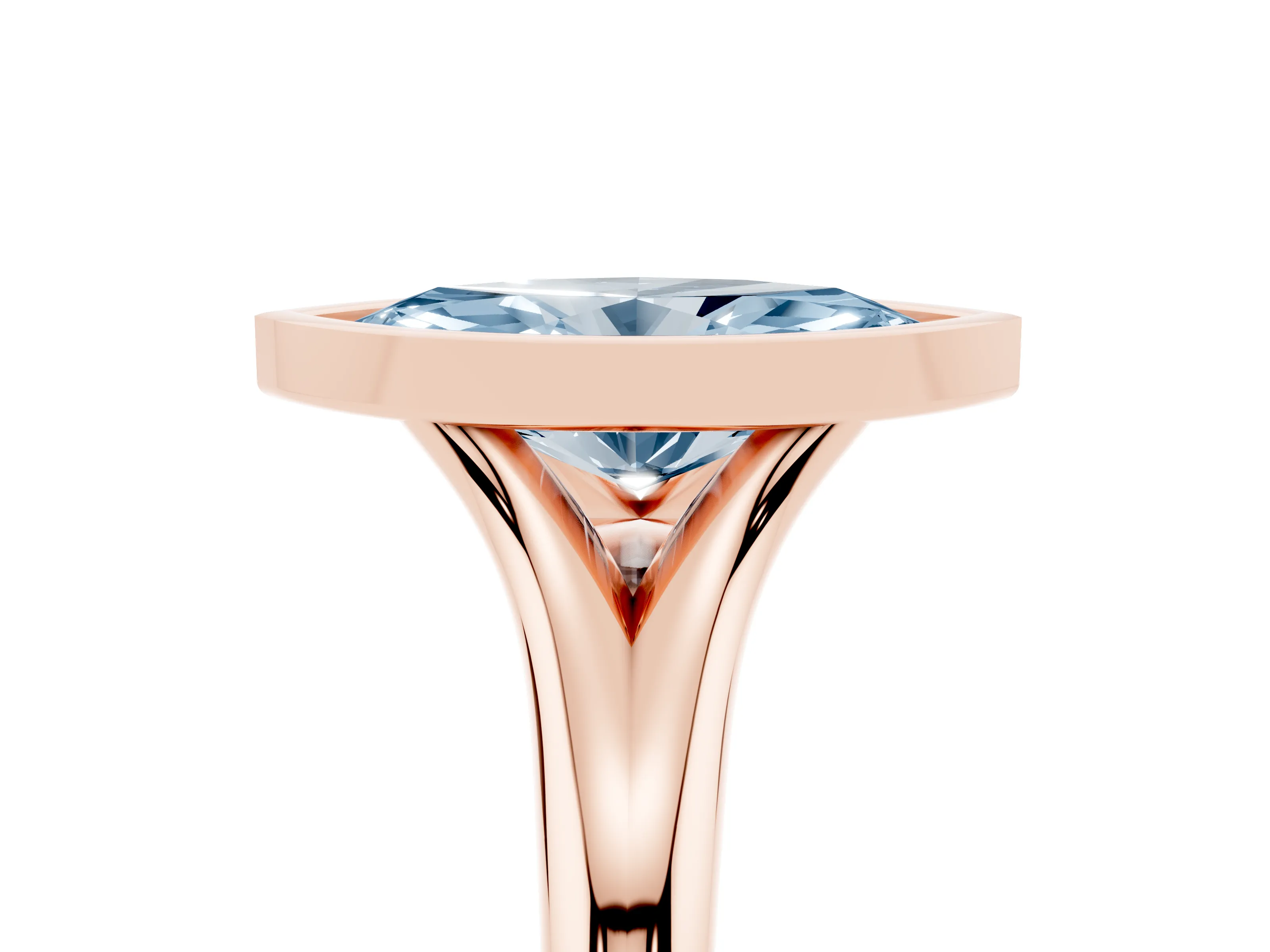 Fancy Blue Bezel Set Marquise Cut Diamond Solitaire Ring Set in Rose gold with Smooth Band