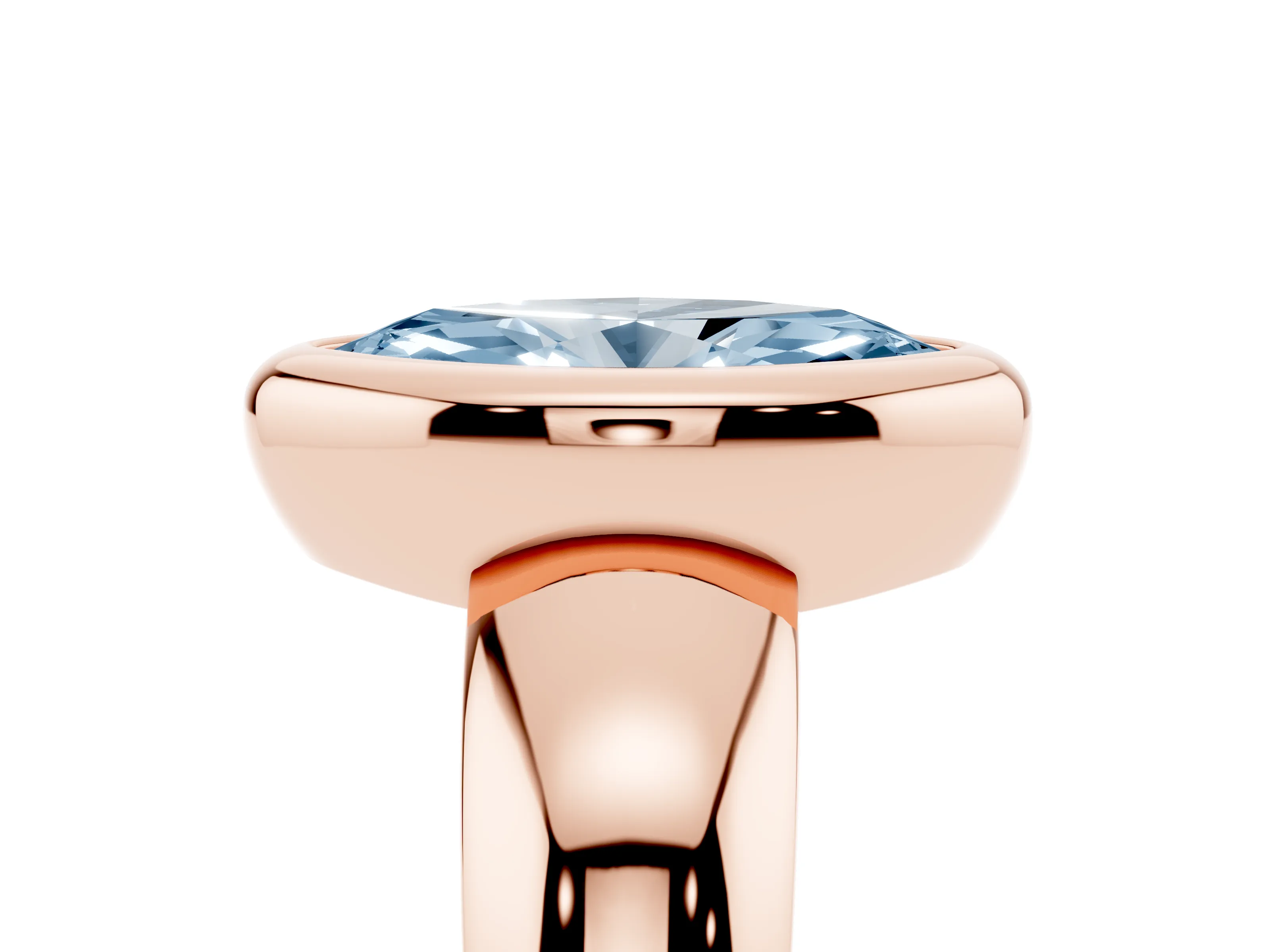 Fancy Blue Bezel Set Marquise Cut Diamond Solitaire Ring Set in Rose gold with Wide Band