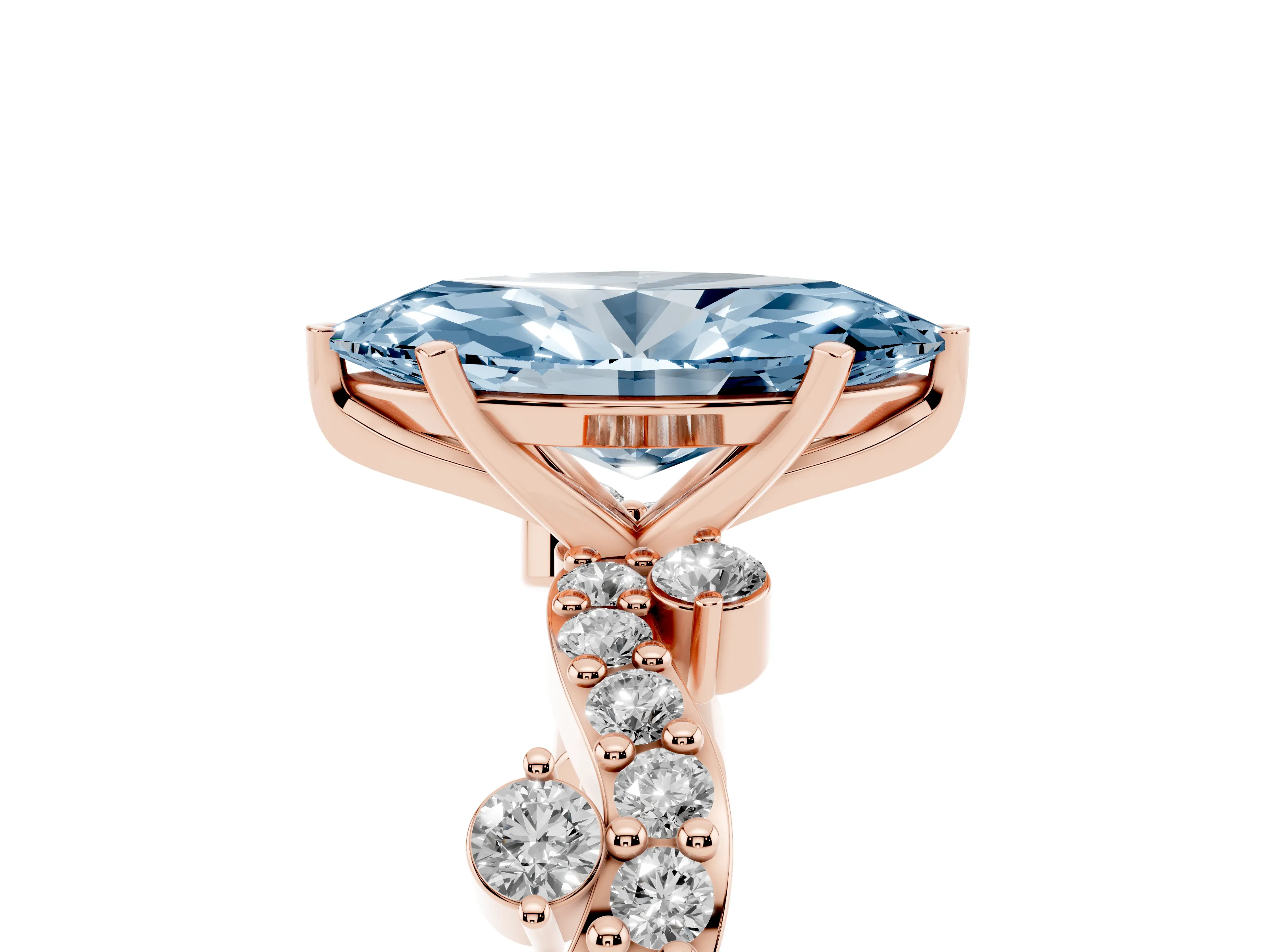 Fancy Blue Marquise Cut Diamond Solitaire Twisted Band Set in Rose gold with Pavé Setting