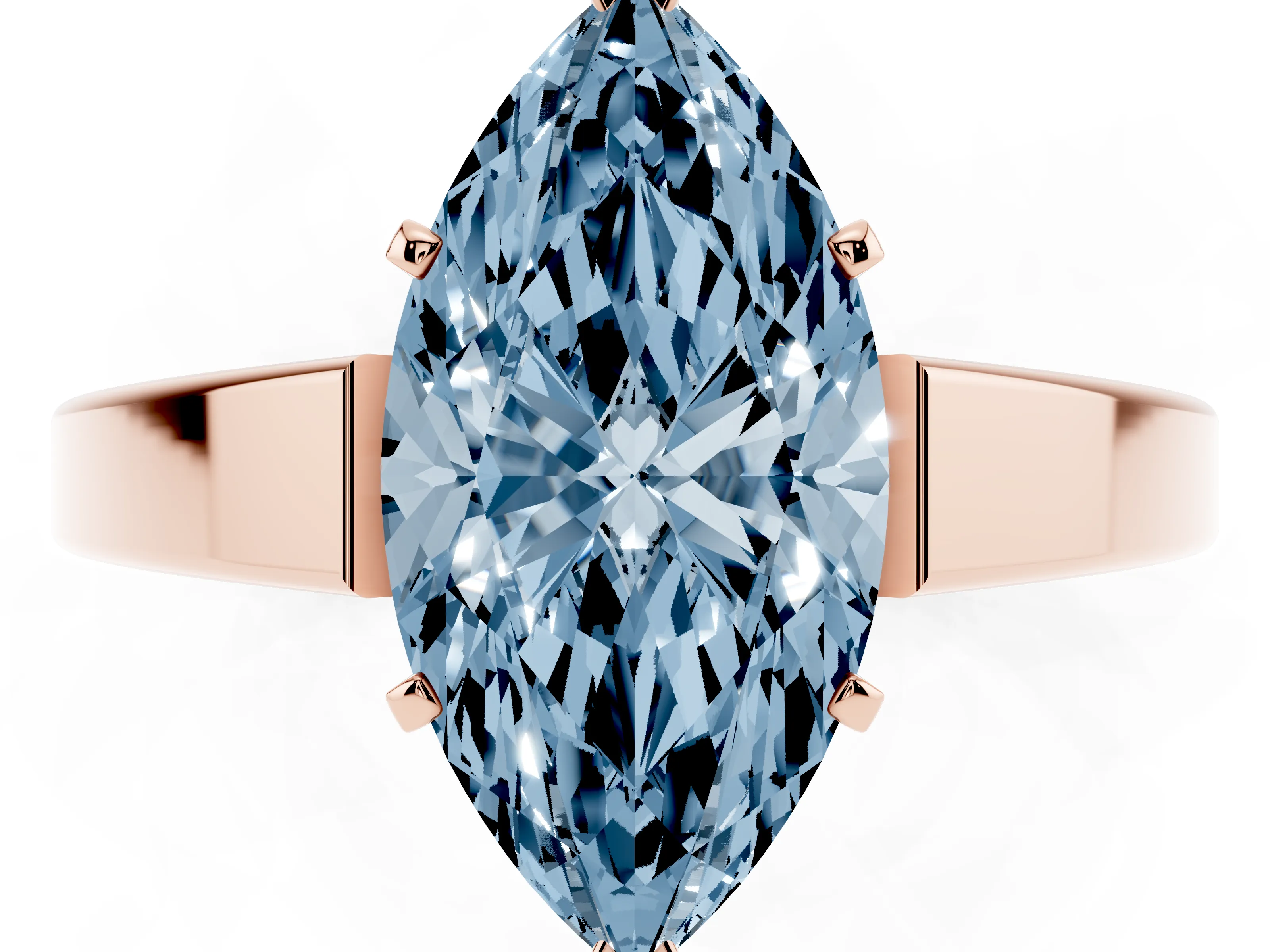 Fancy Blue Marquise Cut Diamond Solitaire Engagement Ring Set in Rose gold with Prong Setting and Tapered Band
