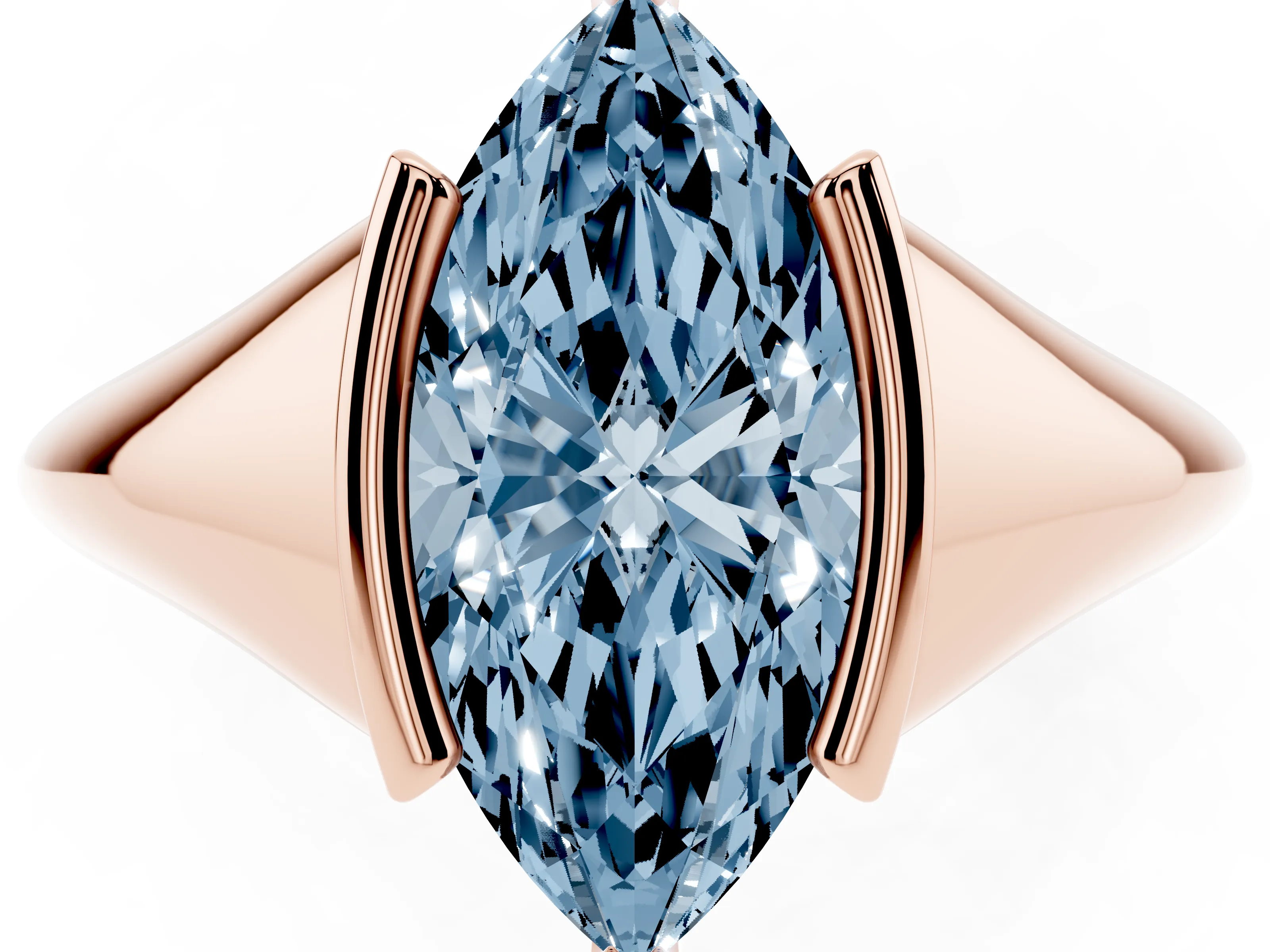 Fancy Blue Marquise Cut Diamond Solitaire Tension Set Ring Set in Rose gold