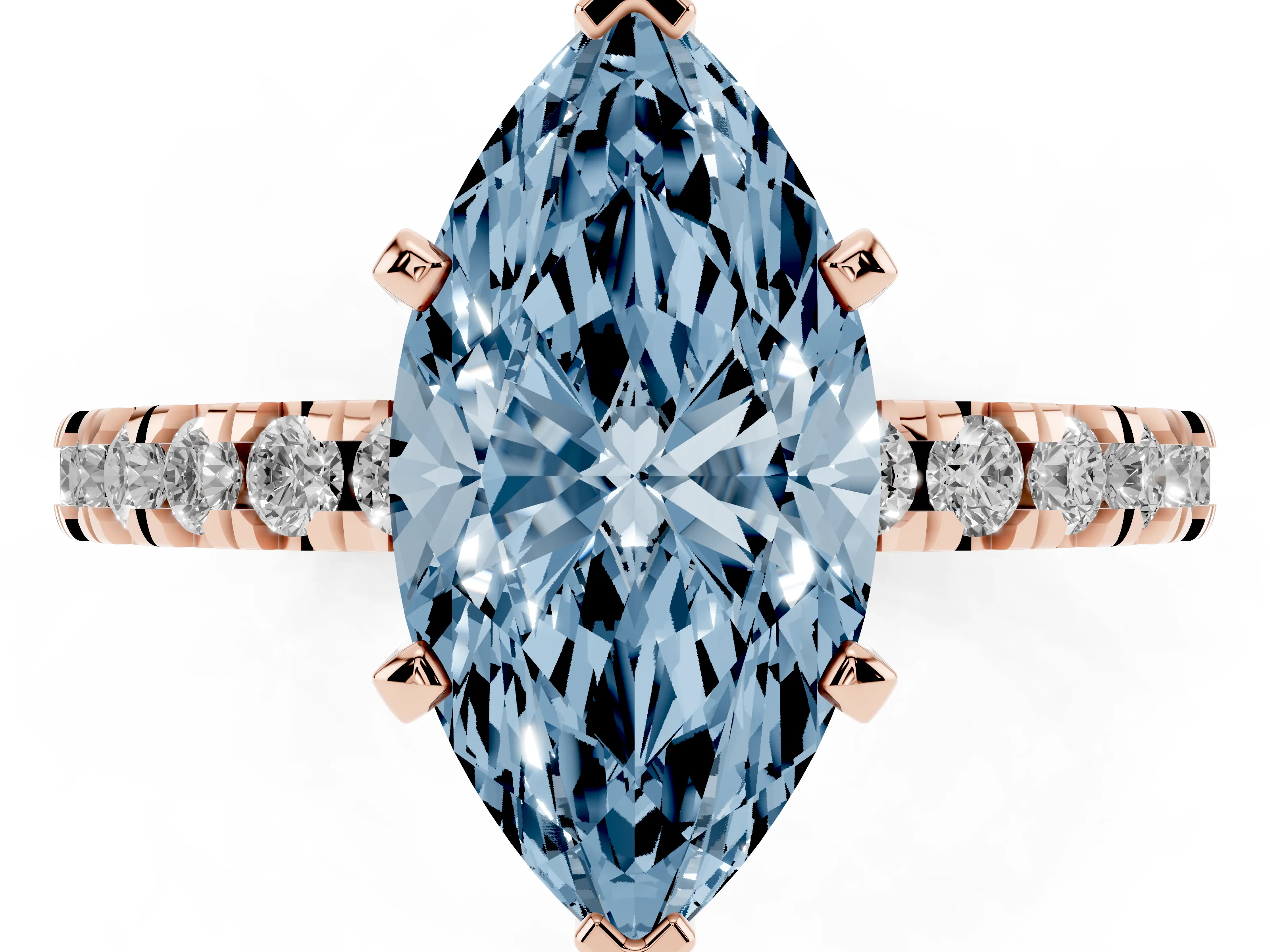 Fancy Blue Marquise Cut Diamond Pavé Band Solitaire Set in Rose gold with Prong Setting