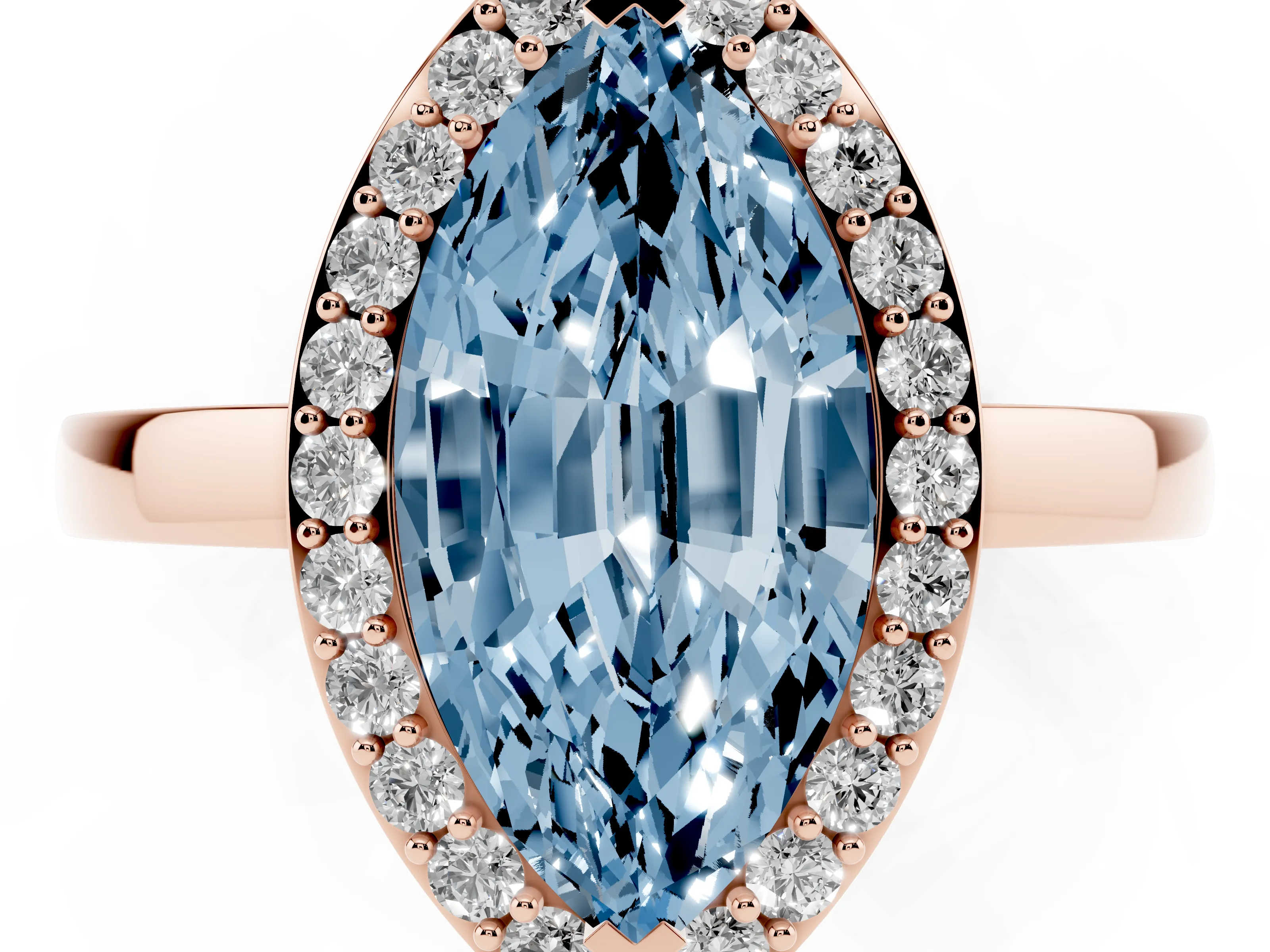Fancy Blue Marquise Cut Diamond Halo Ring Set in Rose gold with Solitaire Band and Prong Setting