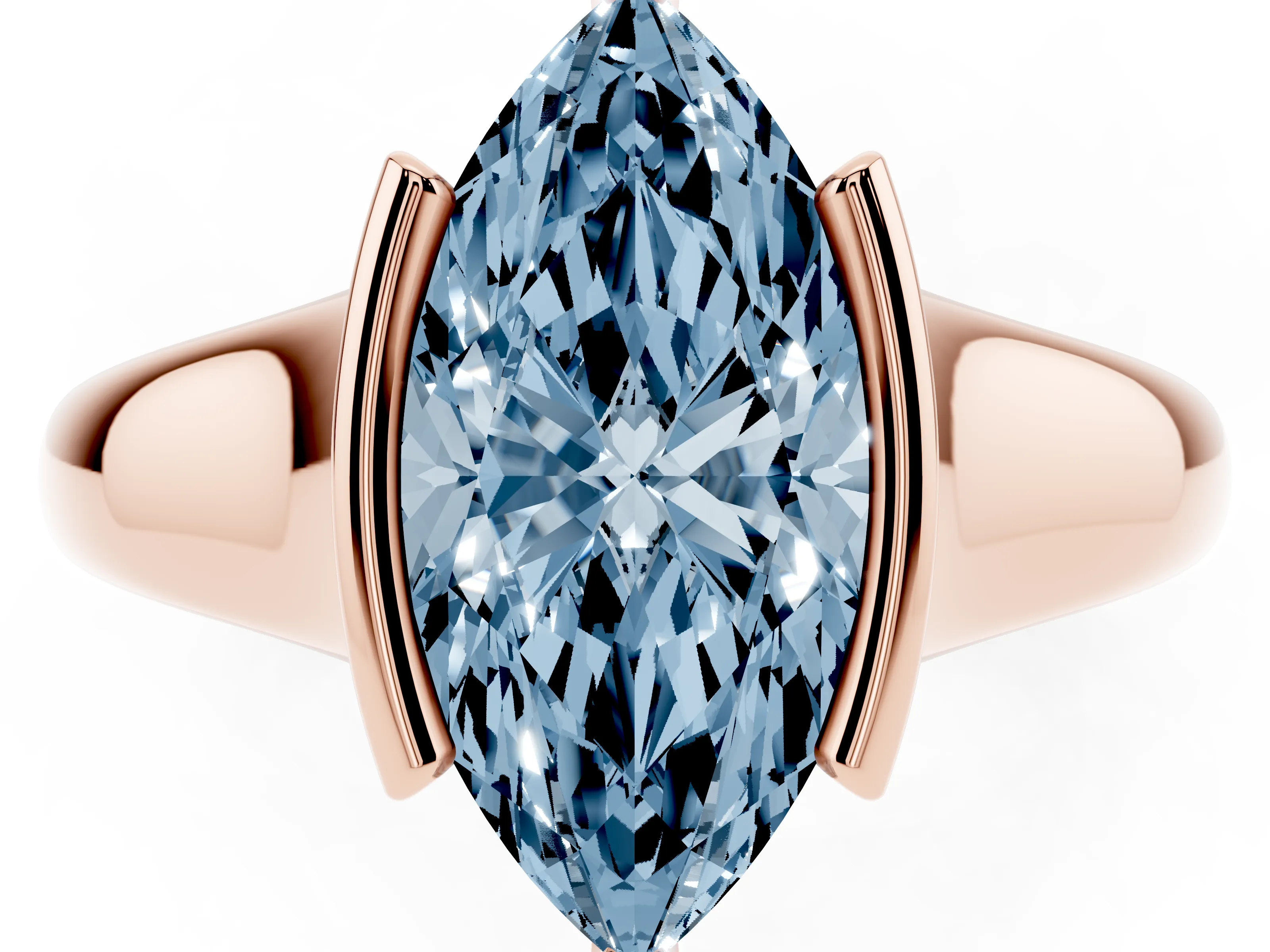 Fancy Blue Marquise Cut Diamond Solitaire Tension Set Ring Set in Rose gold with Split Shank Band