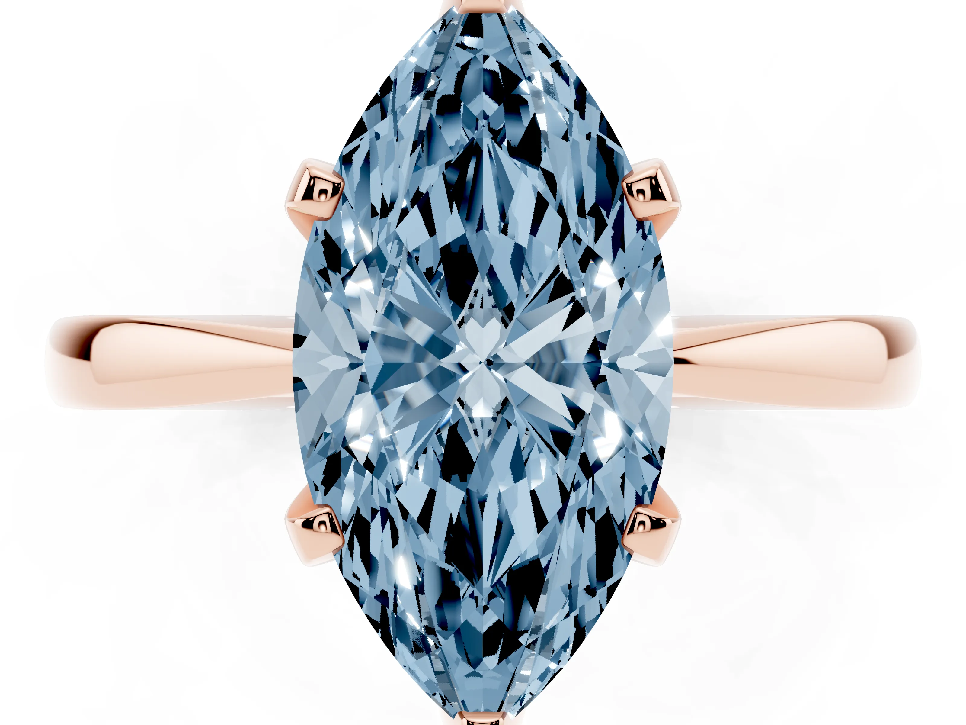 Fancy Blue Marquise Cut Diamond Solitaire Engagement Ring Set in Rose gold with Slim Tapered Solitaire Band