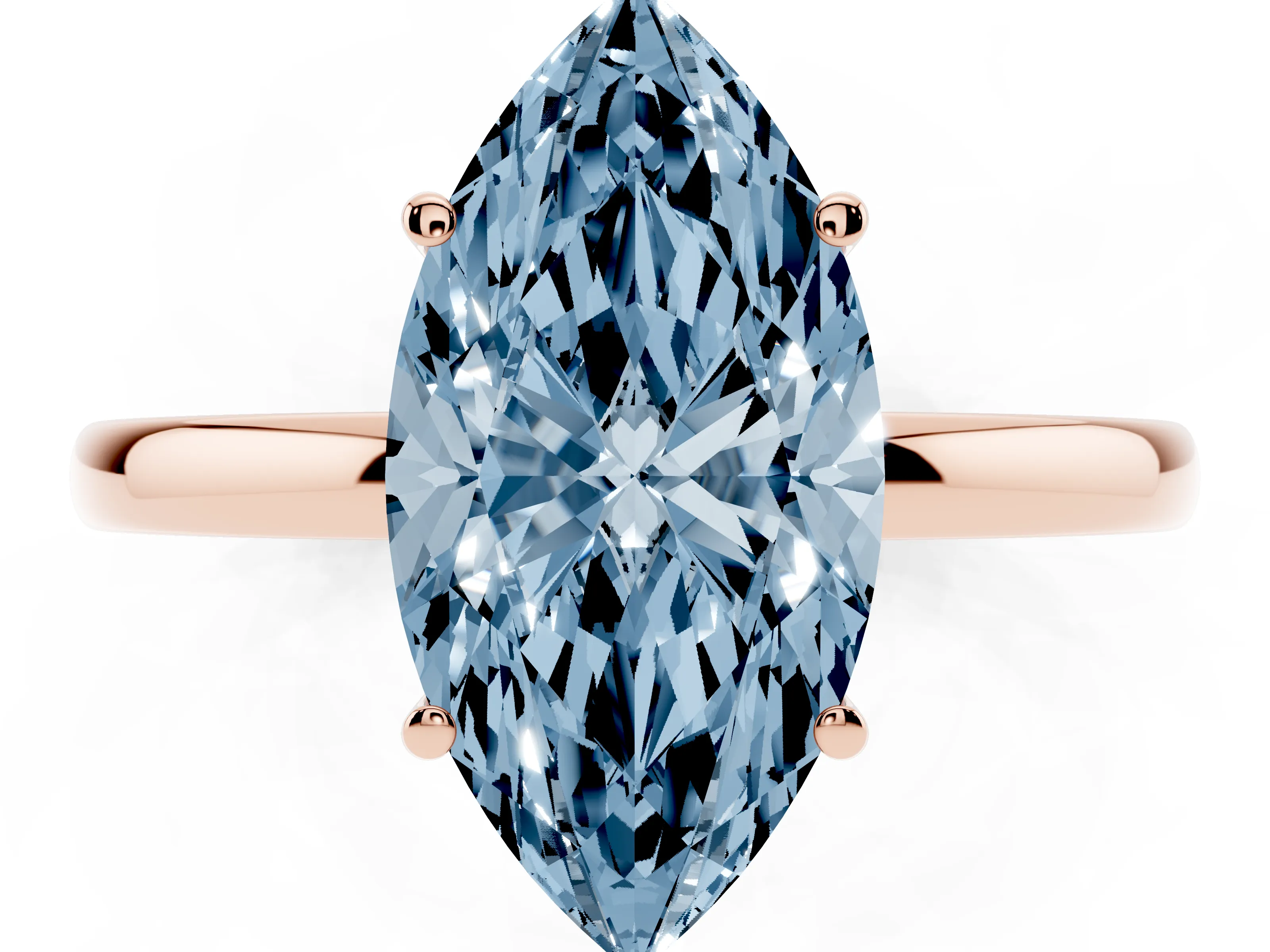 Fancy Blue Marquise Cut Diamond Solitaire Ring Set in Rose gold with Plain Band and Prong Setting