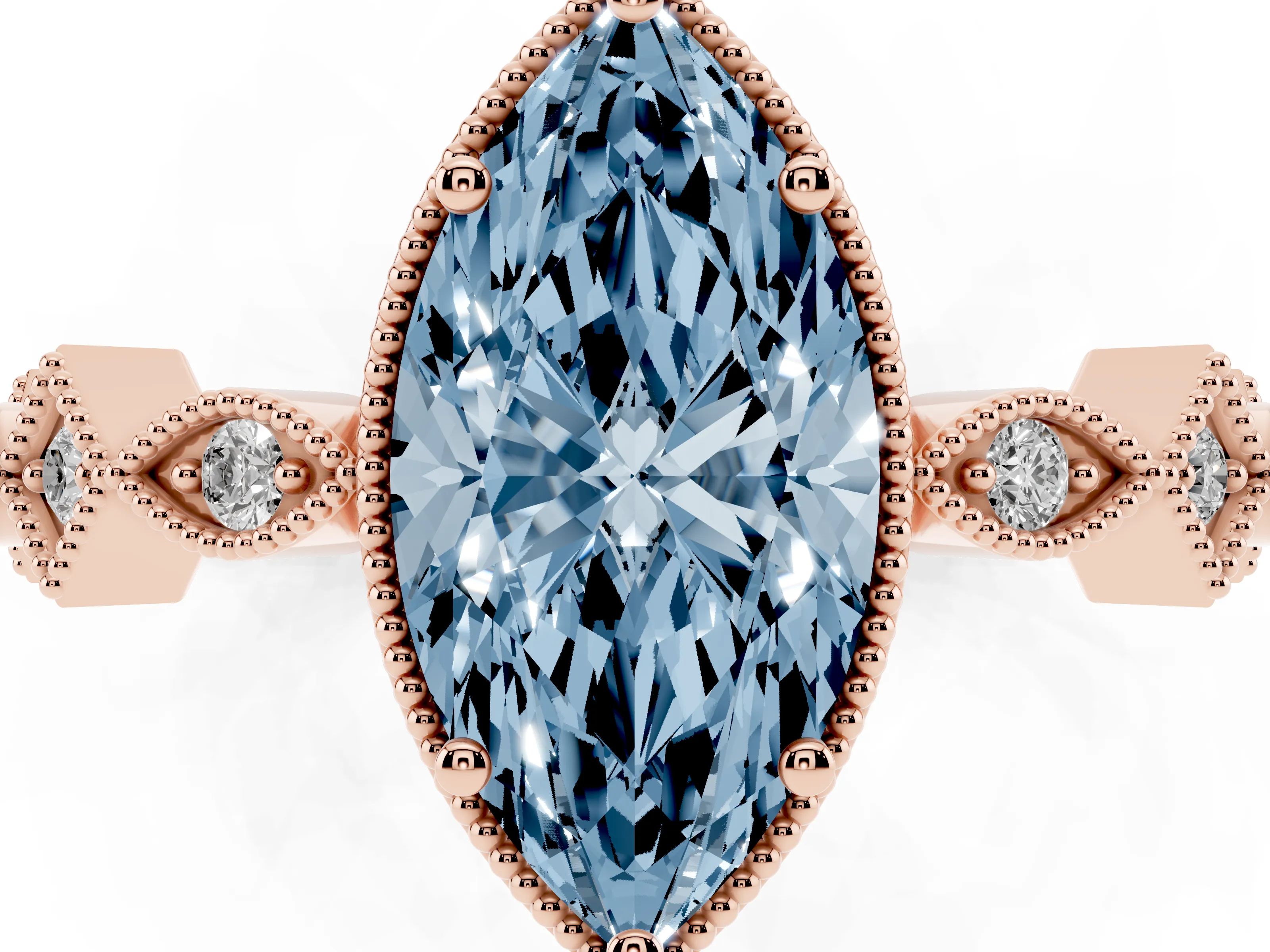 Fancy Blue Marquise Cut Diamond Milgrain Marquise Twist Band Ring Set in Rose gold with Prong Setting
