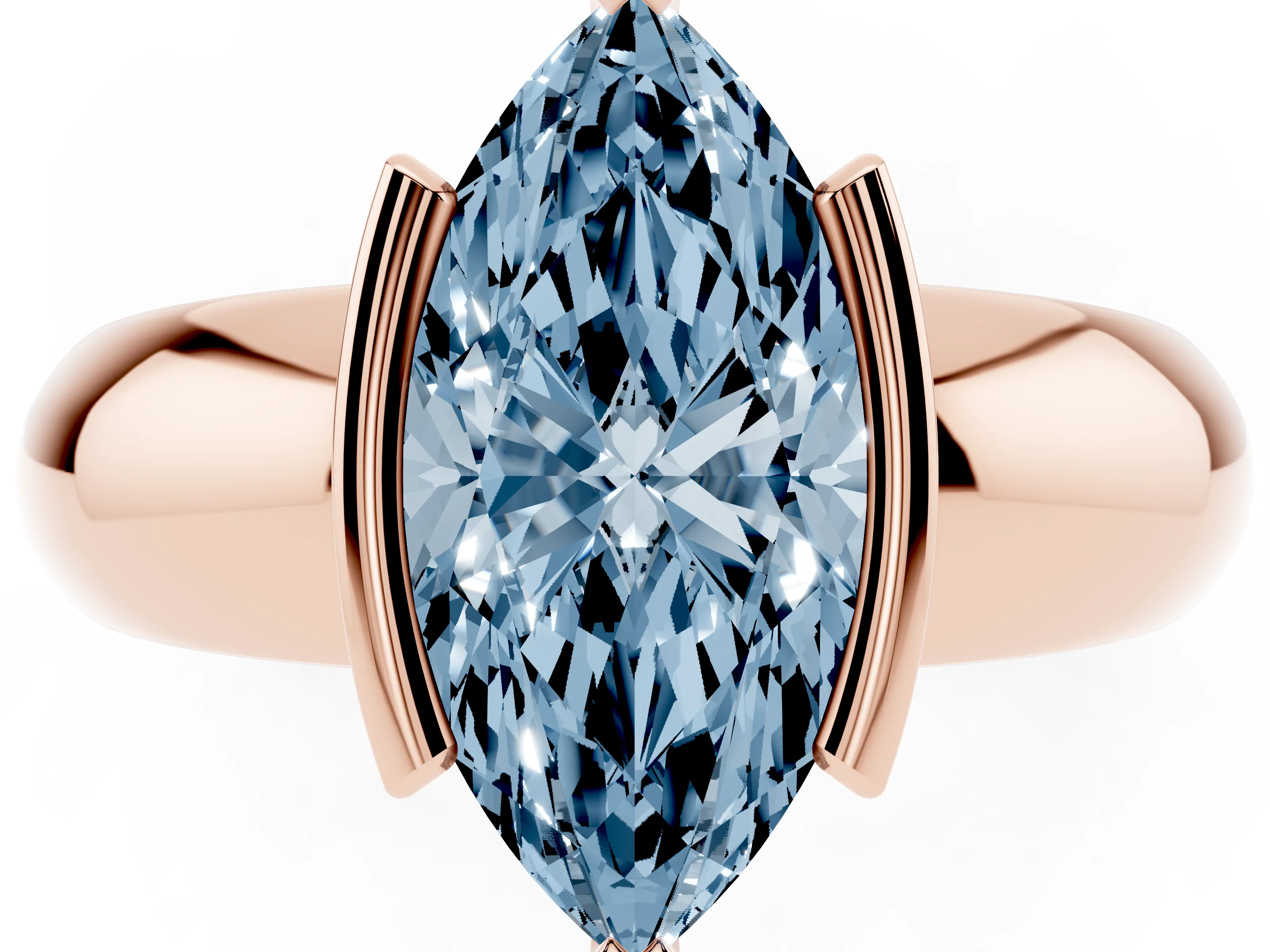 Fancy Blue Marquise Cut Diamond Solitaire Tension Set Ring Set in Rose gold with Wide Band