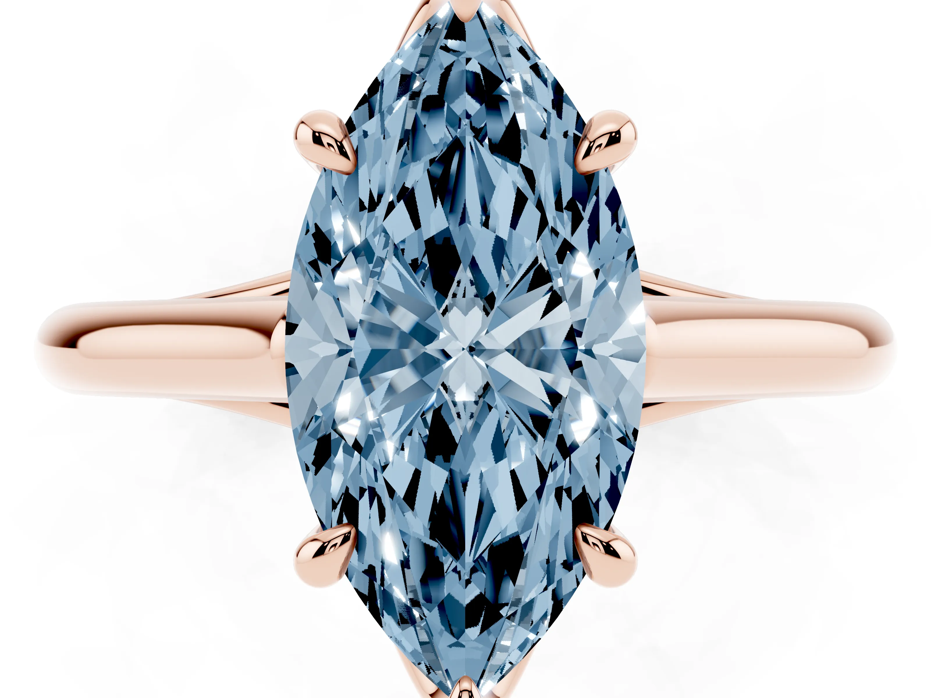 Fancy Blue Marquise Cut Diamond Solitaire Engagement Ring Set in Rose gold with Prong Setting and Plain Classic Band