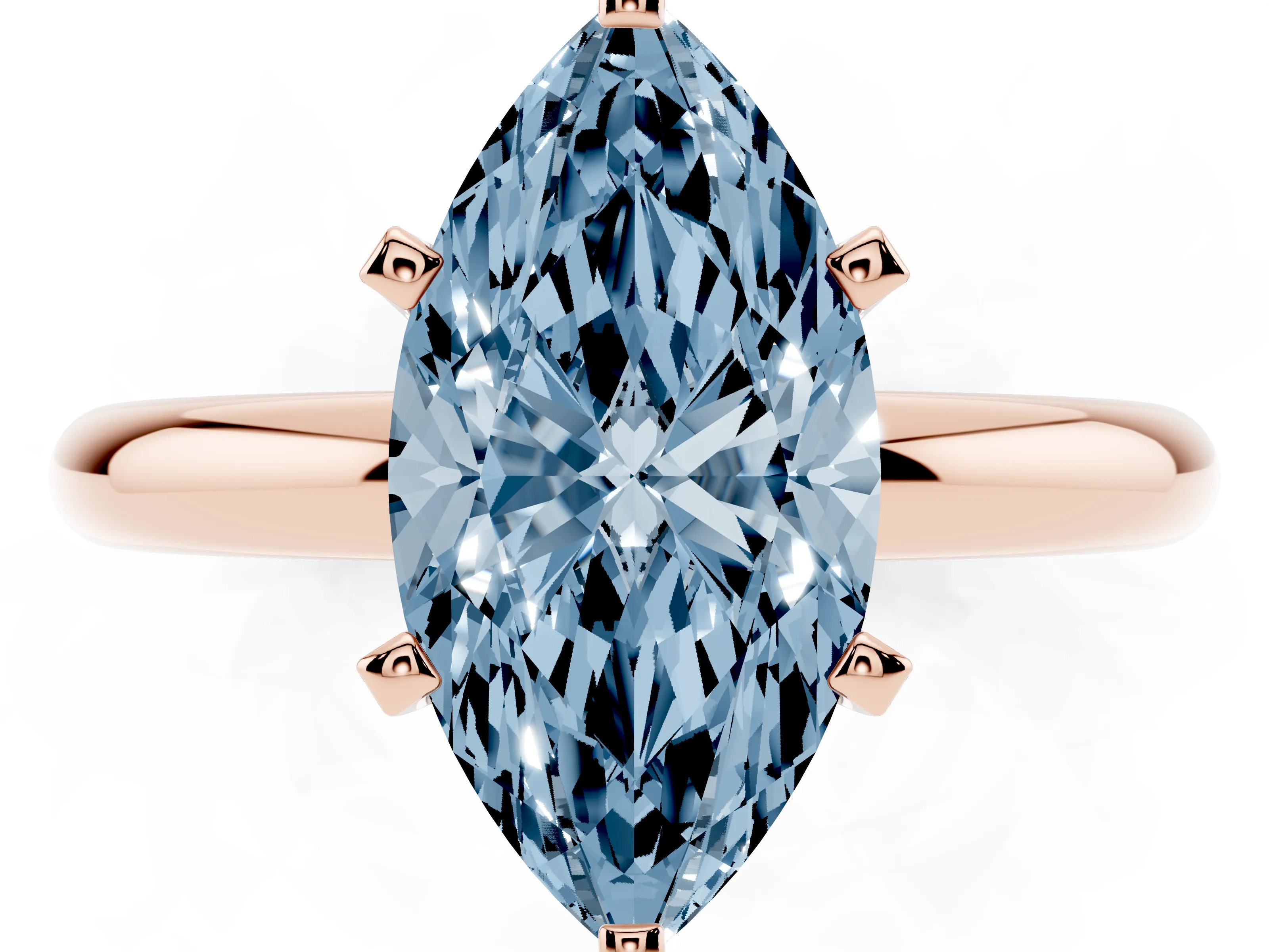 Fancy Blue Marquise Cut Diamond Solitaire Engagement Ring Set in Rose gold with Round Band and Prong Setting