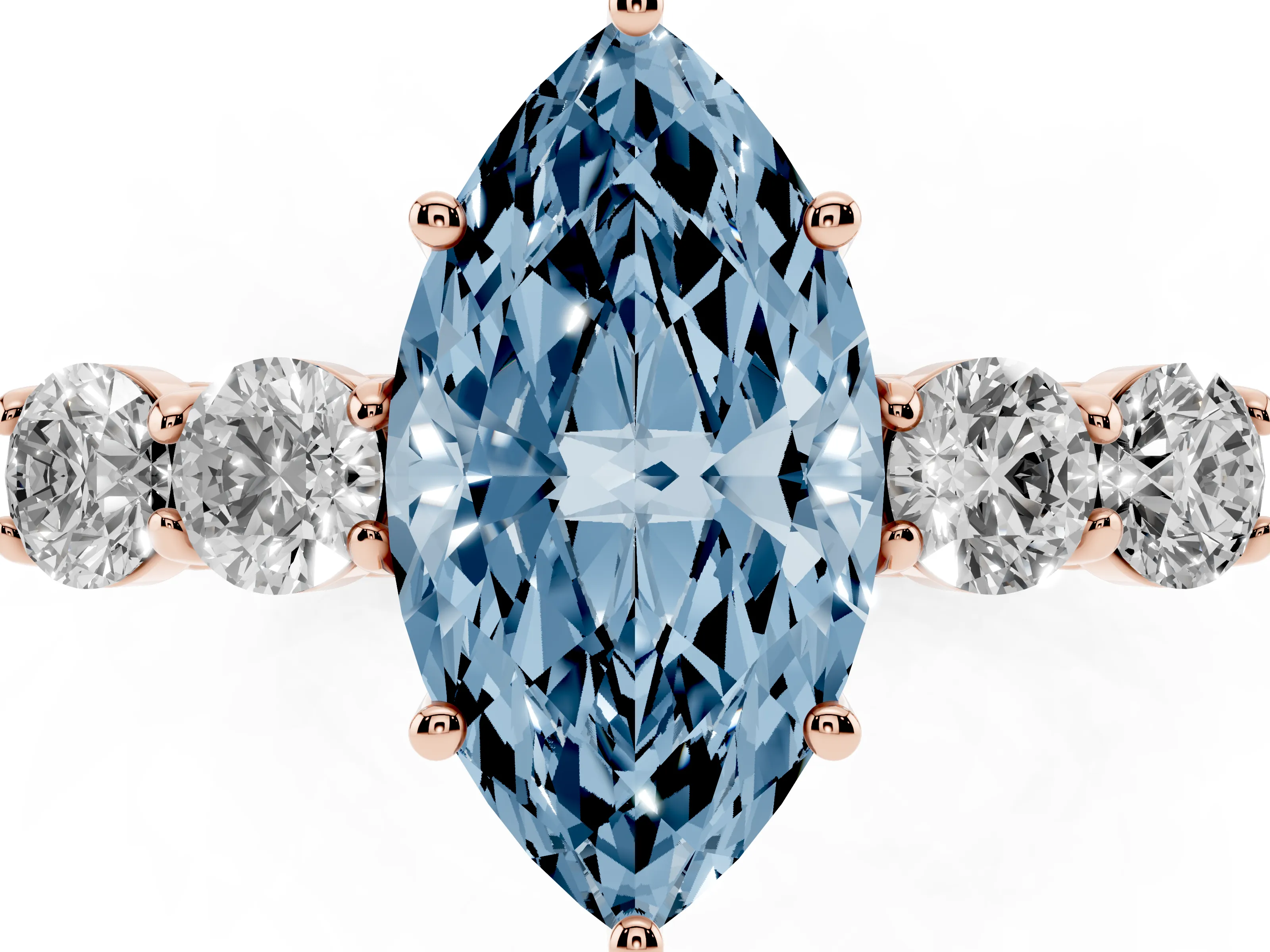 Fancy Blue Marquise Cut Diamond Five-Stone Prong Set Band Ring Set in Rose gold with Polished Band