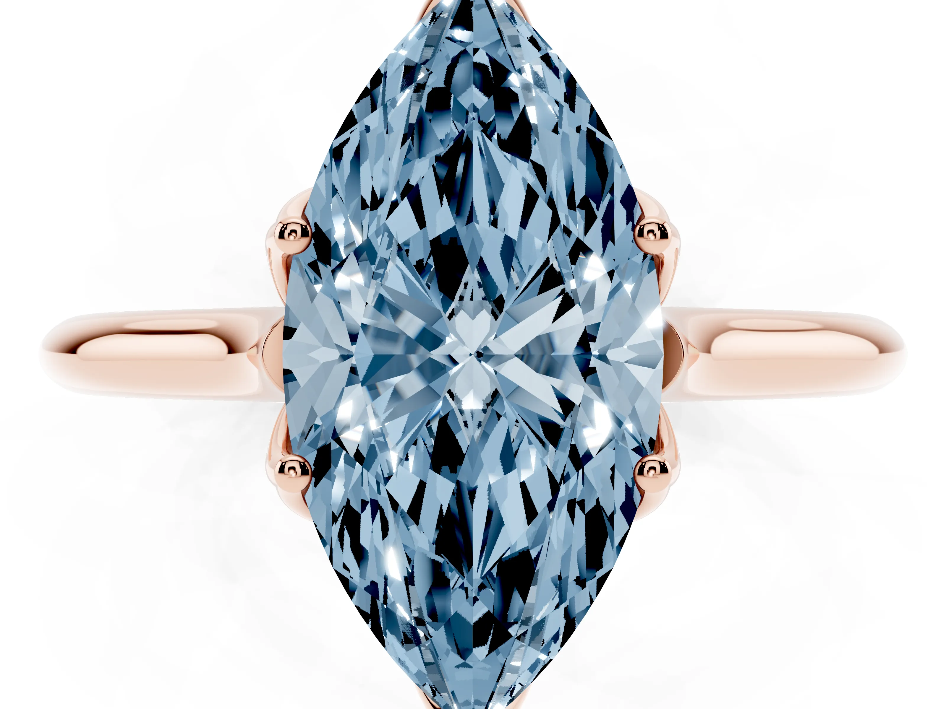 Fancy Blue Marquise Cut Diamond Solitaire Cathedral Ring Set in Rose gold with Prong Setting