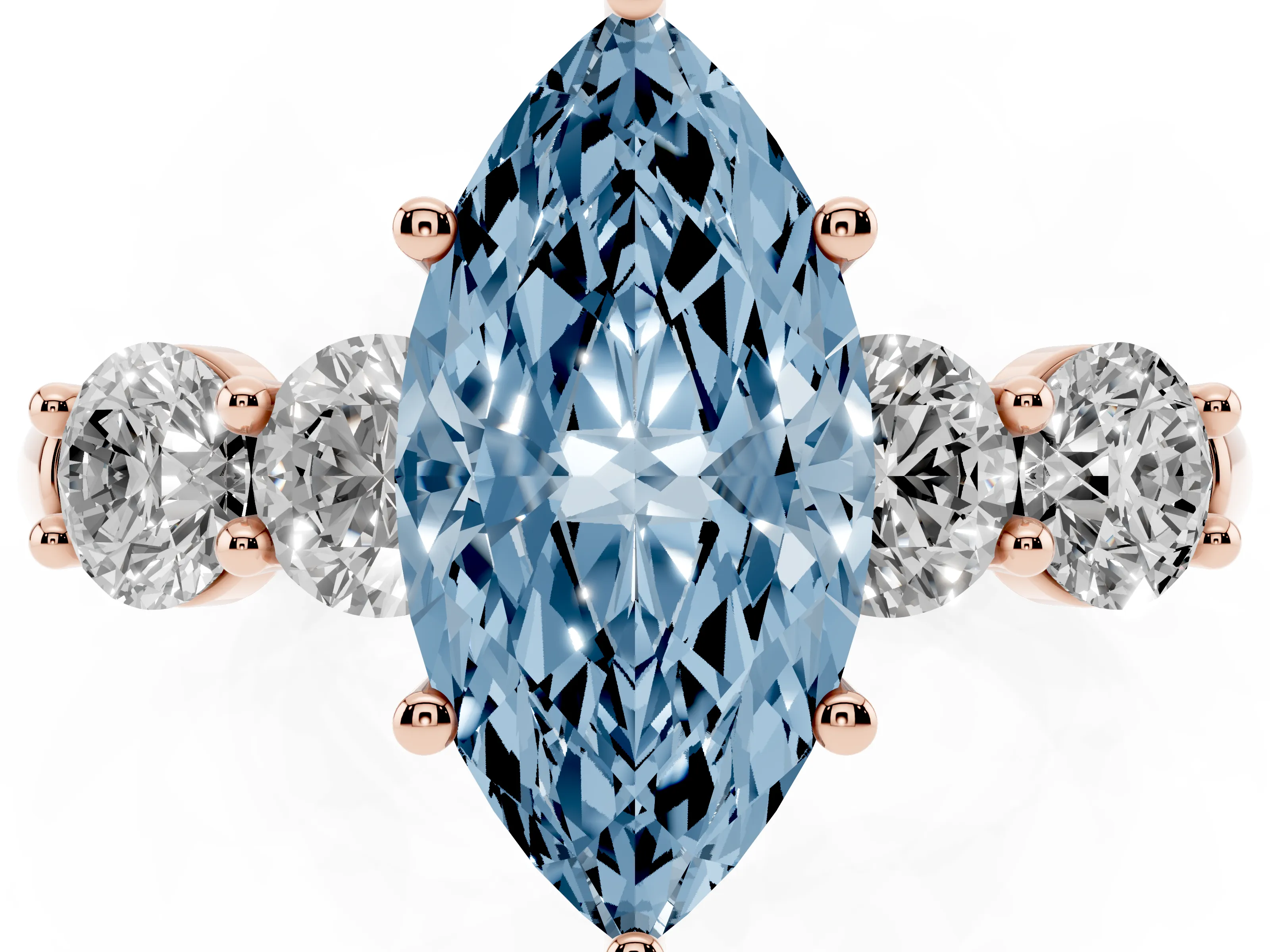 Fancy Blue Marquise Cut Diamond Five-Stone Prong Set Ring Set in Rose gold with Classic Band
