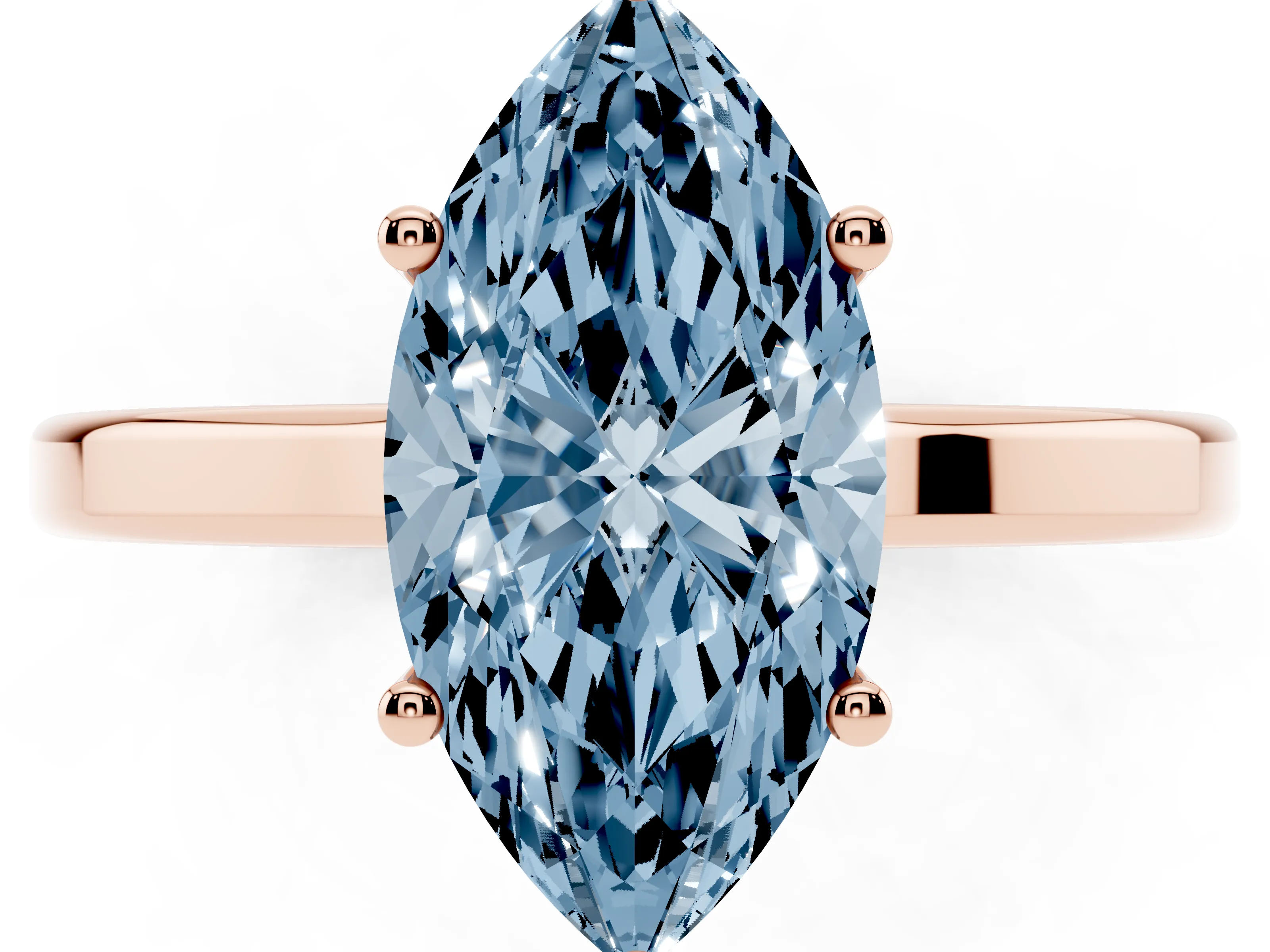 Fancy Blue Marquise Cut Diamond Solitaire Engagement Ring Set in Rose gold with Prong Setting on a Plain Band
