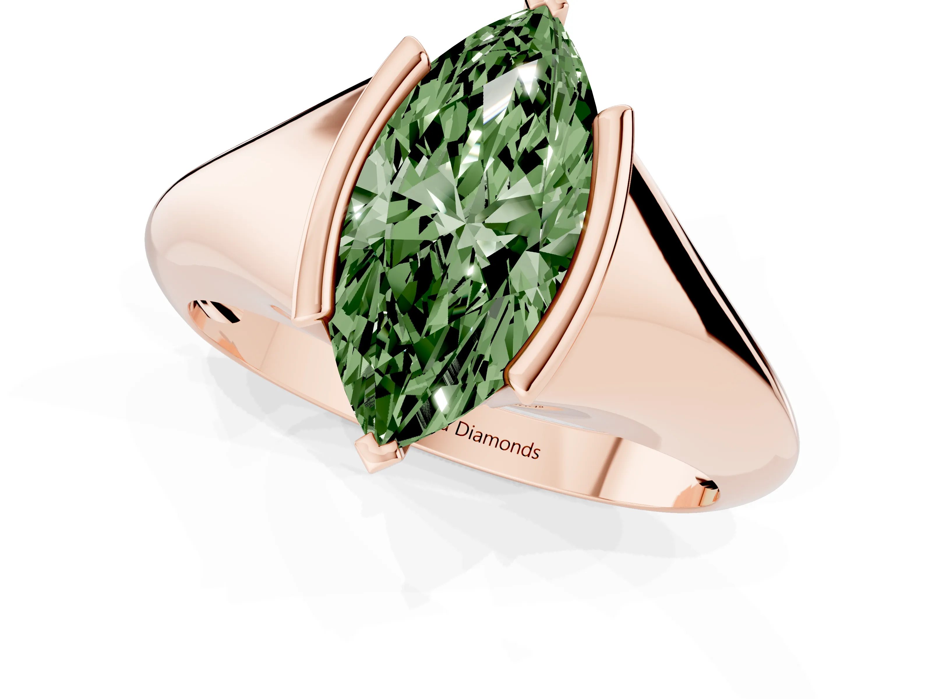Fancy Green Marquise Cut Diamond Solitaire Tension Set Ring Set in Rose gold