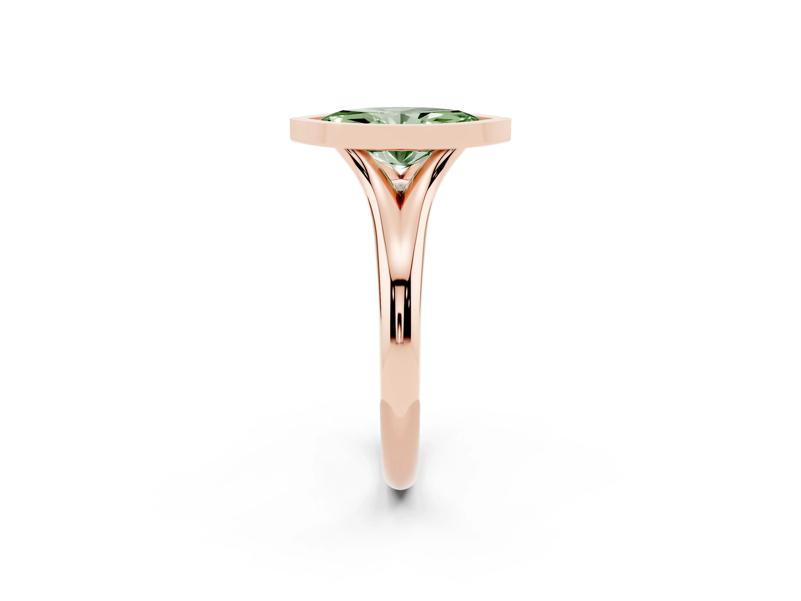Fancy Green Bezel Set Marquise Cut Diamond Solitaire Ring Set in Rose gold with Smooth Band