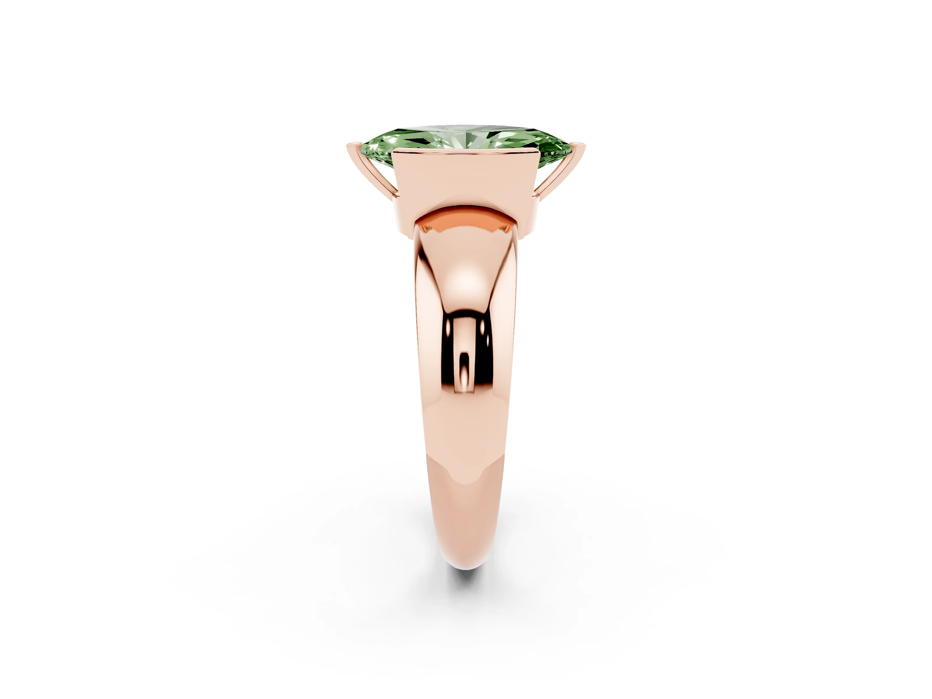 Fancy Green Marquise Cut Diamond Solitaire Tension Set Ring Set in Rose gold with Wide Band