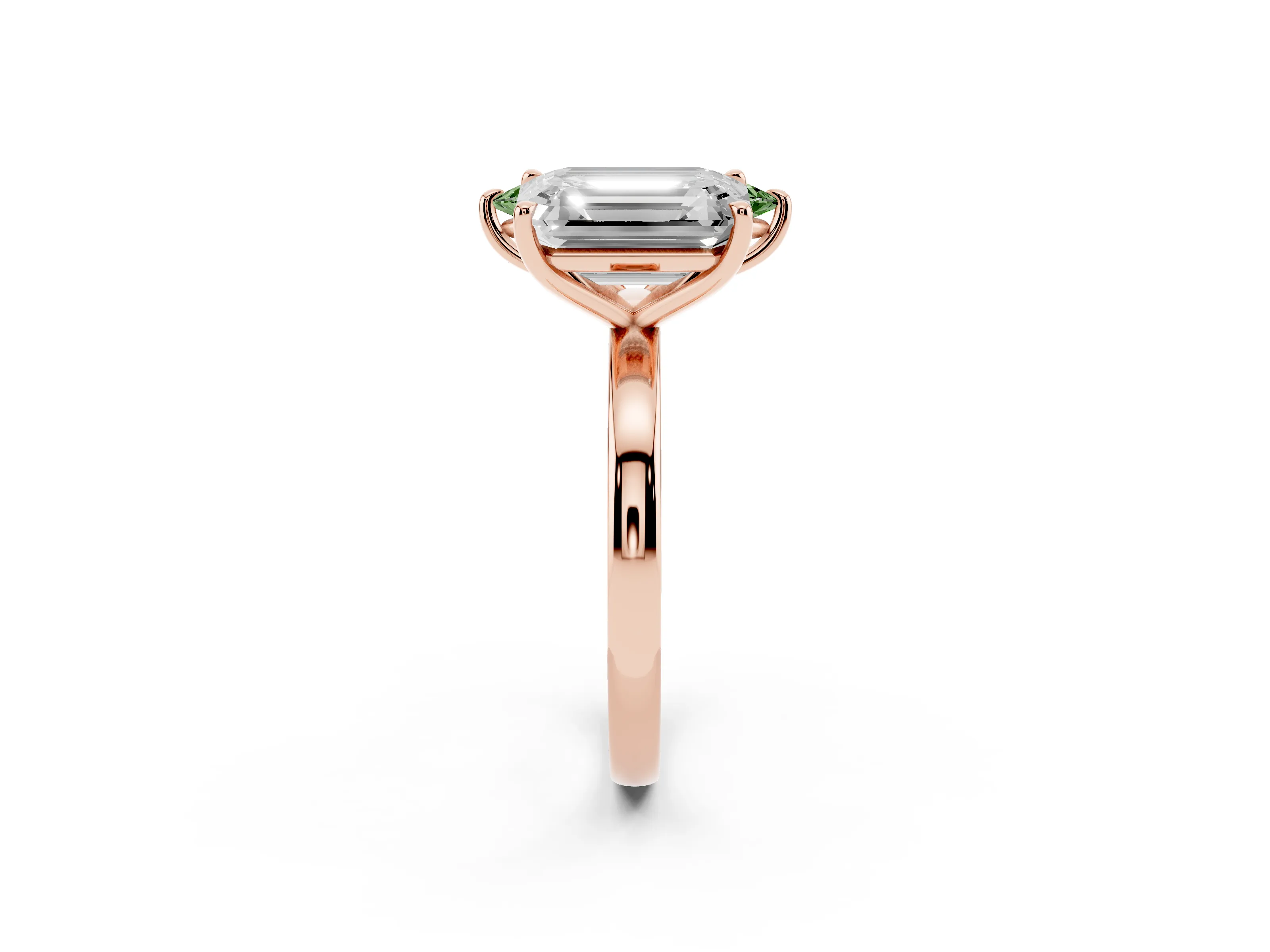 Fancy Green Marquise Cut and Emerald Cut Toi Moi Ring Set in Rose gold with Prong Setting