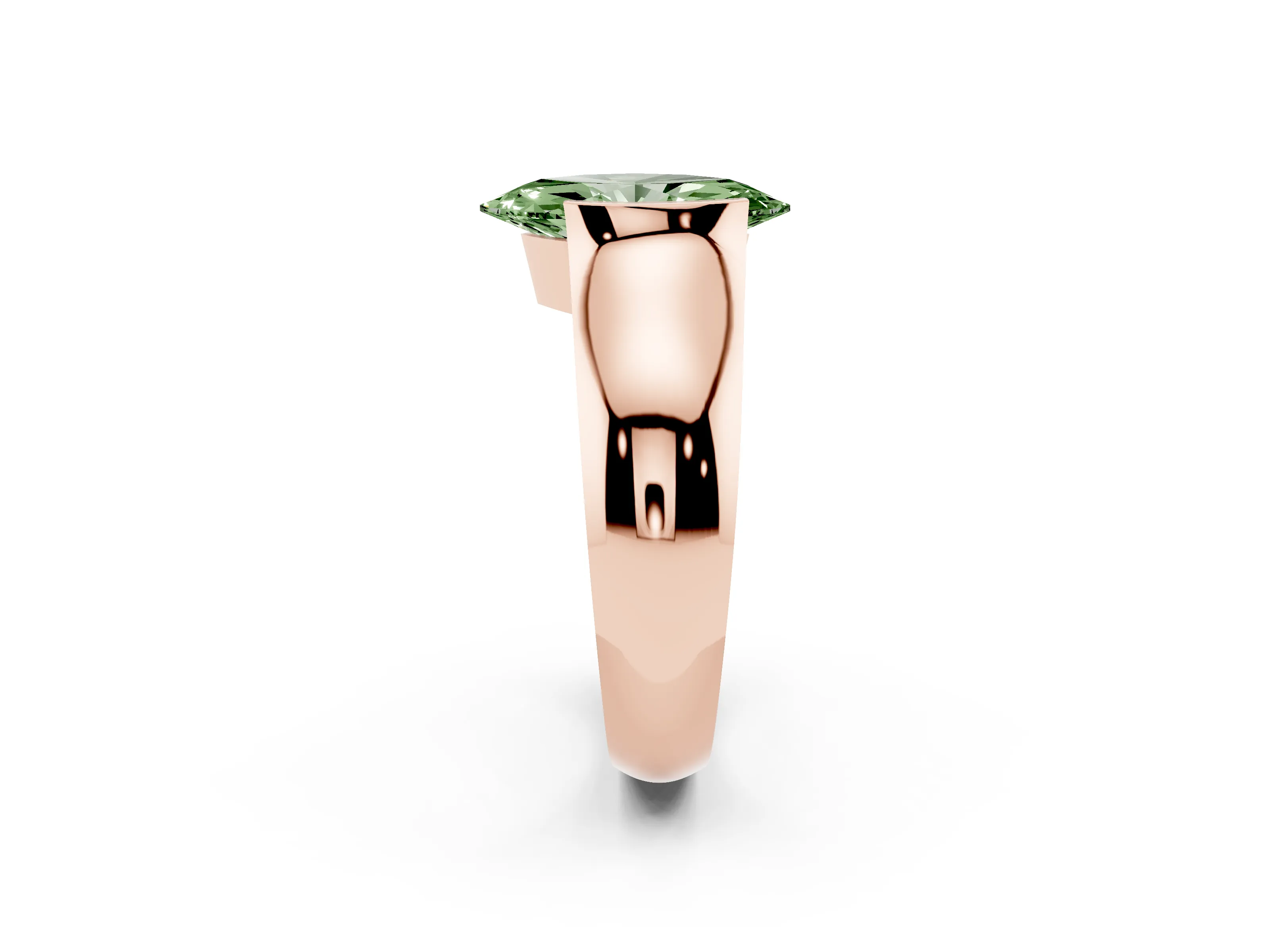 Fancy Green Marquise Cut Diamond Bezel Solitaire Ring Set in Rose gold with Wide Band