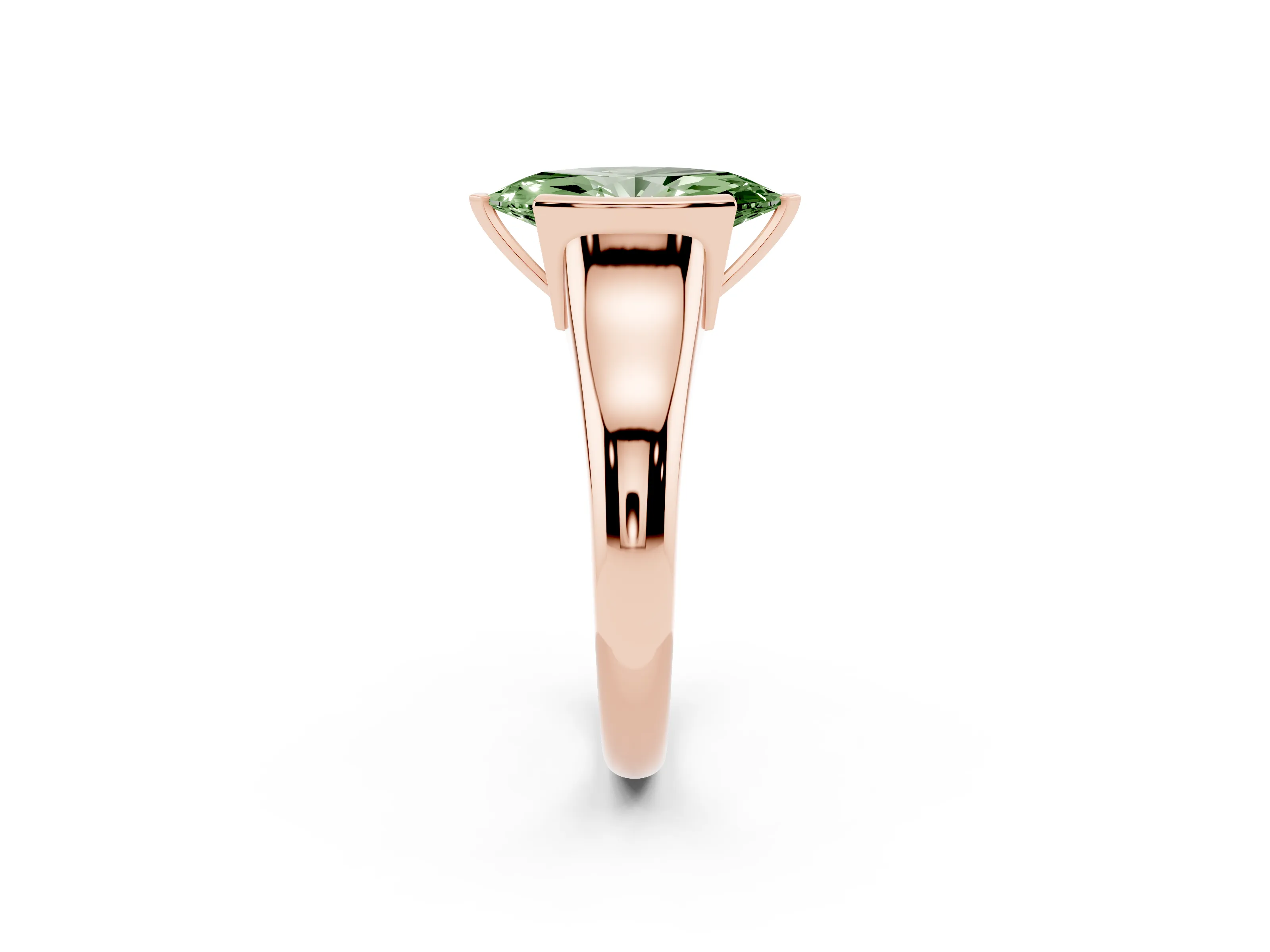 Fancy Green Marquise Cut Diamond Solitaire Tension Set Ring Set in Rose gold with Split Shank Band