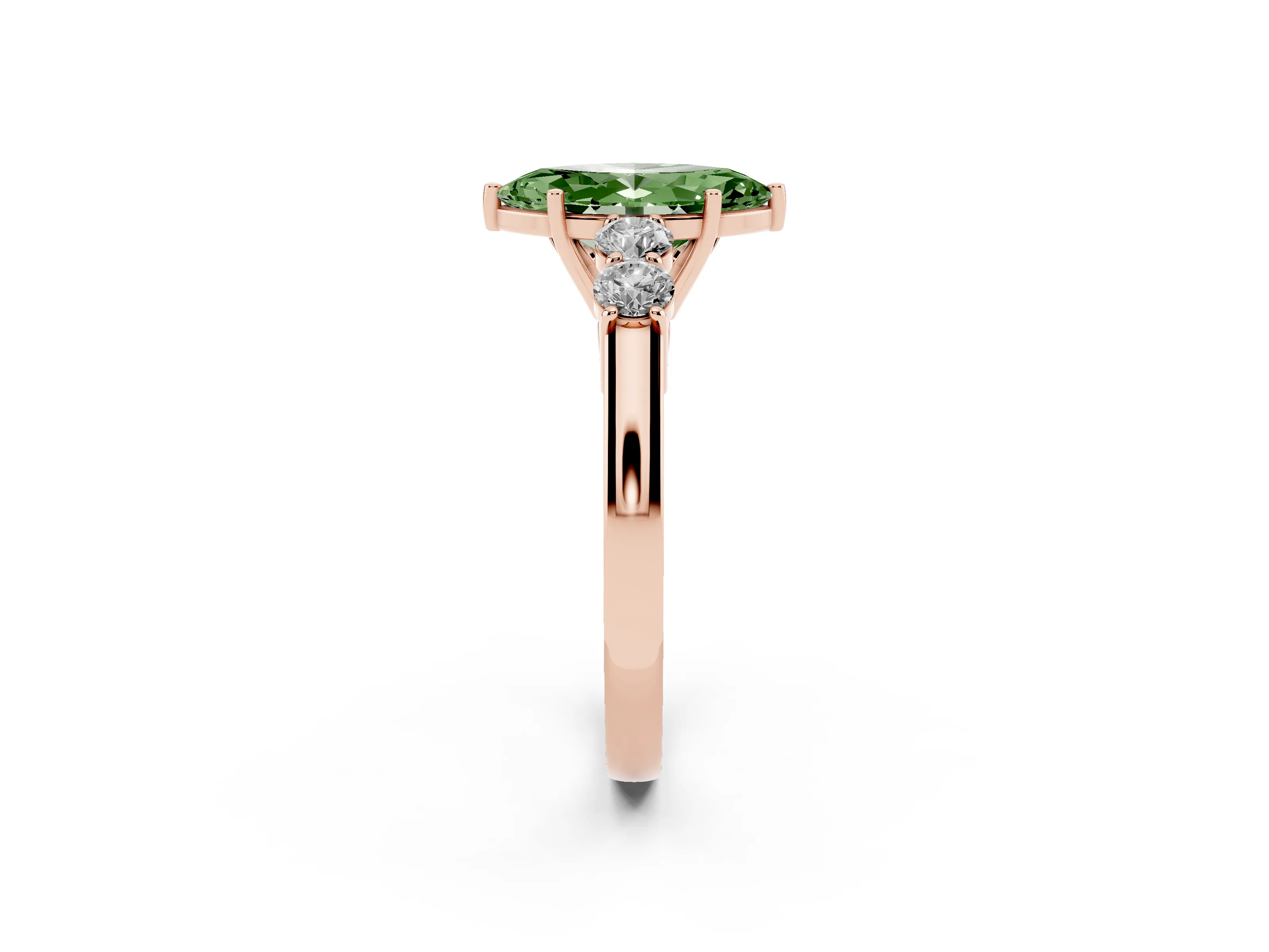 Fancy Green Marquise Cut Diamond Five-Stone Prong Set Band Ring Set in Rose gold with Polished Band